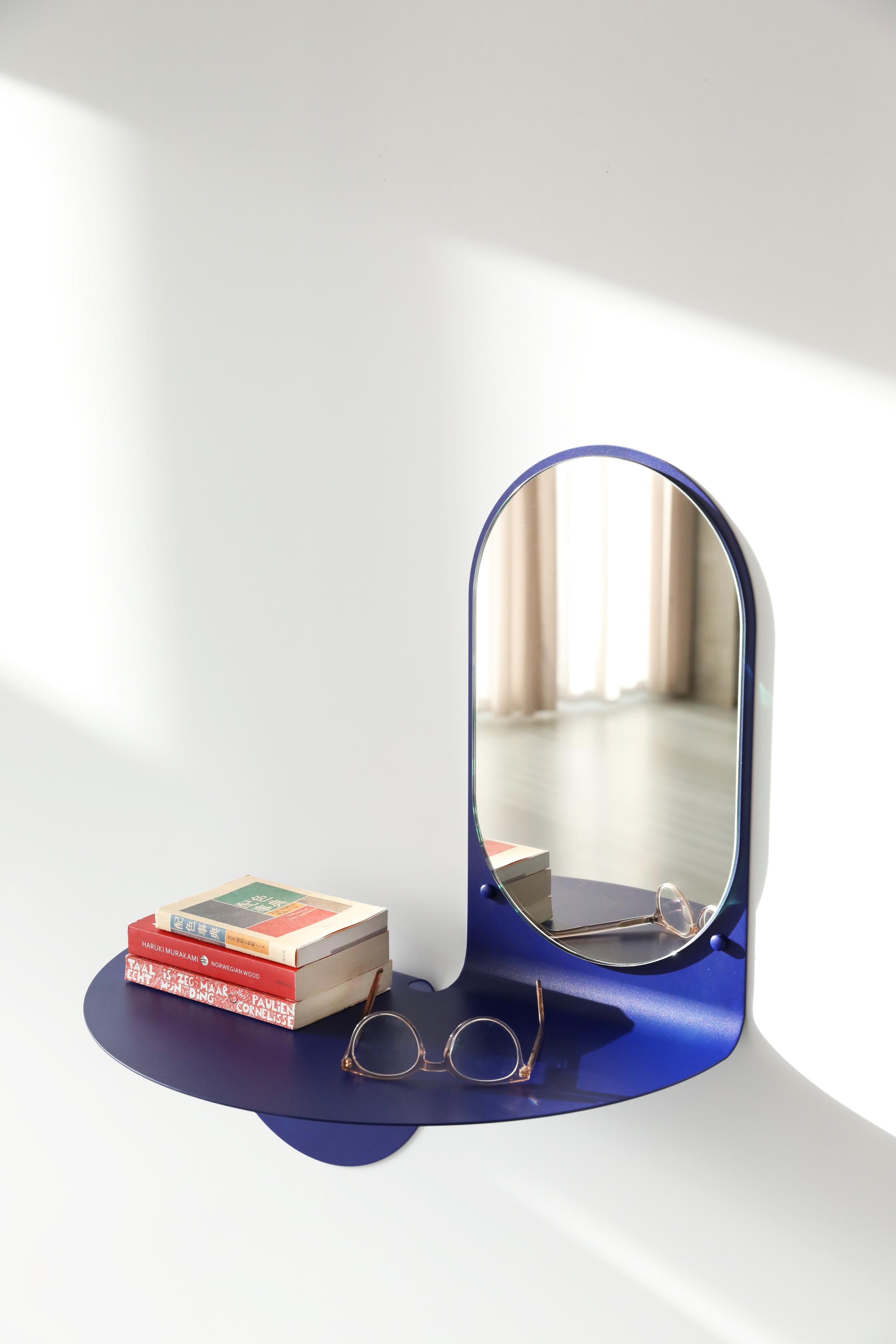 Wall mirror with shelf FLIP blue