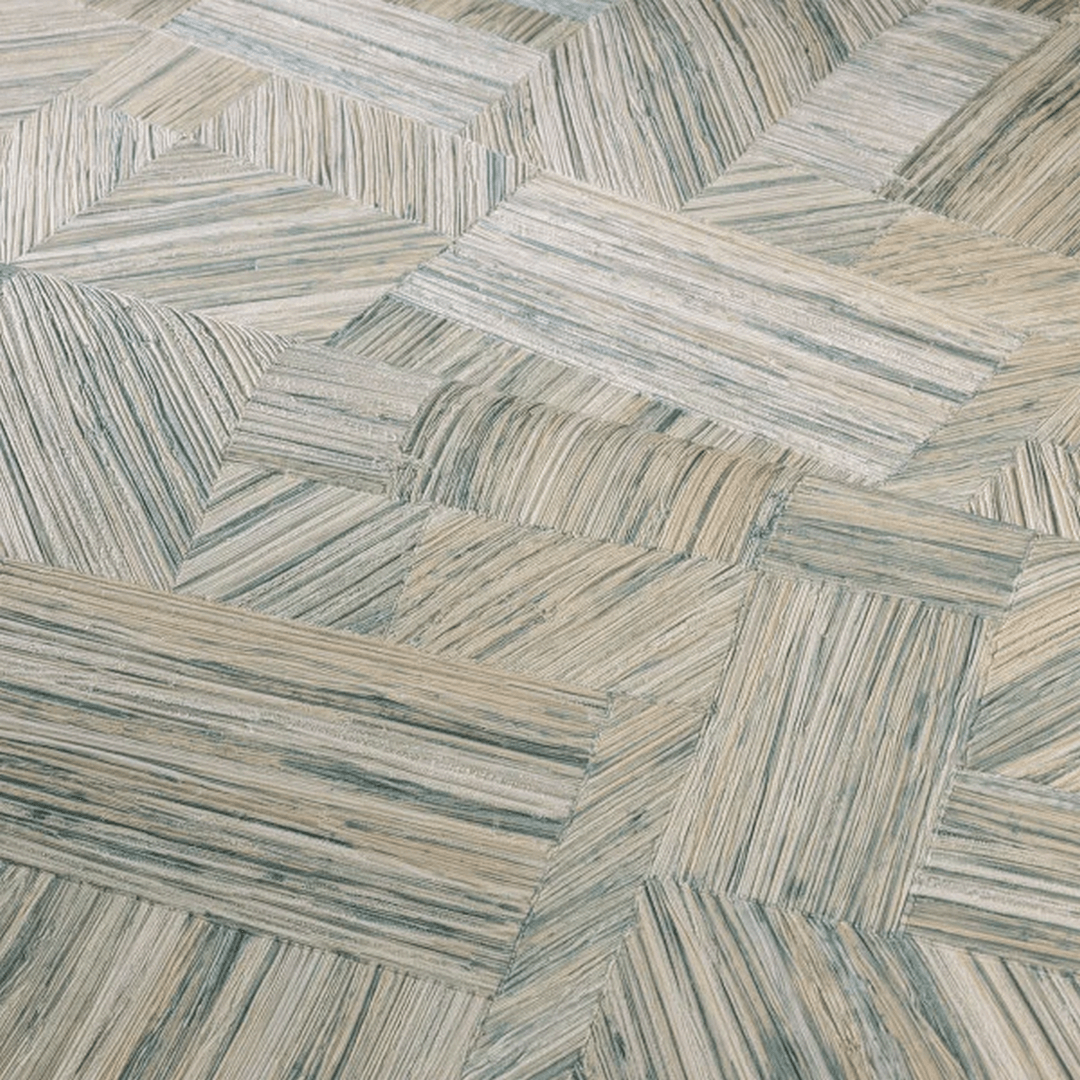 Tapeta štrukturálna geometrická imitujúca slamenný patchwork IMBRICATION - GIVRE ľadová modrá