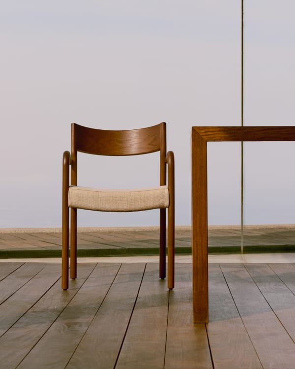 Stolička FALCONERA béžový šenil s tmavým dubovým podstavcom