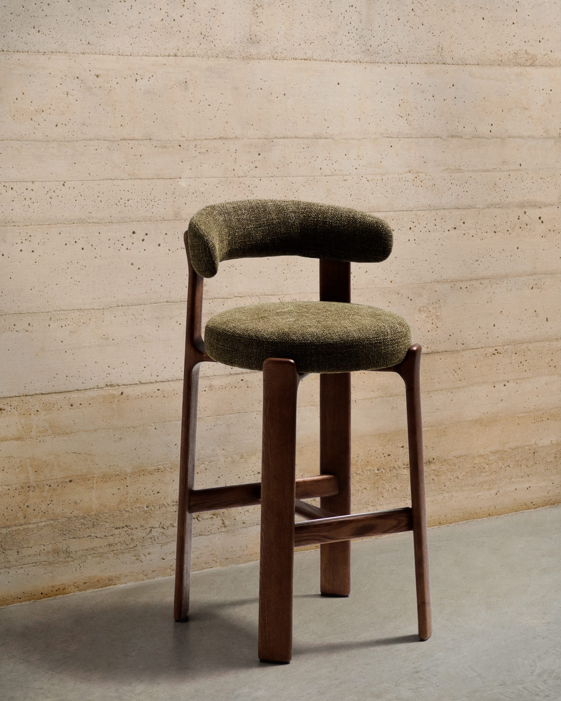 GRANITE green chenille stool with a dark ash base