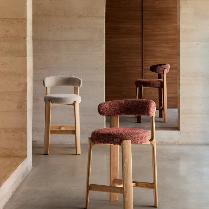 GRANITE green chenille stool with a dark ash base
