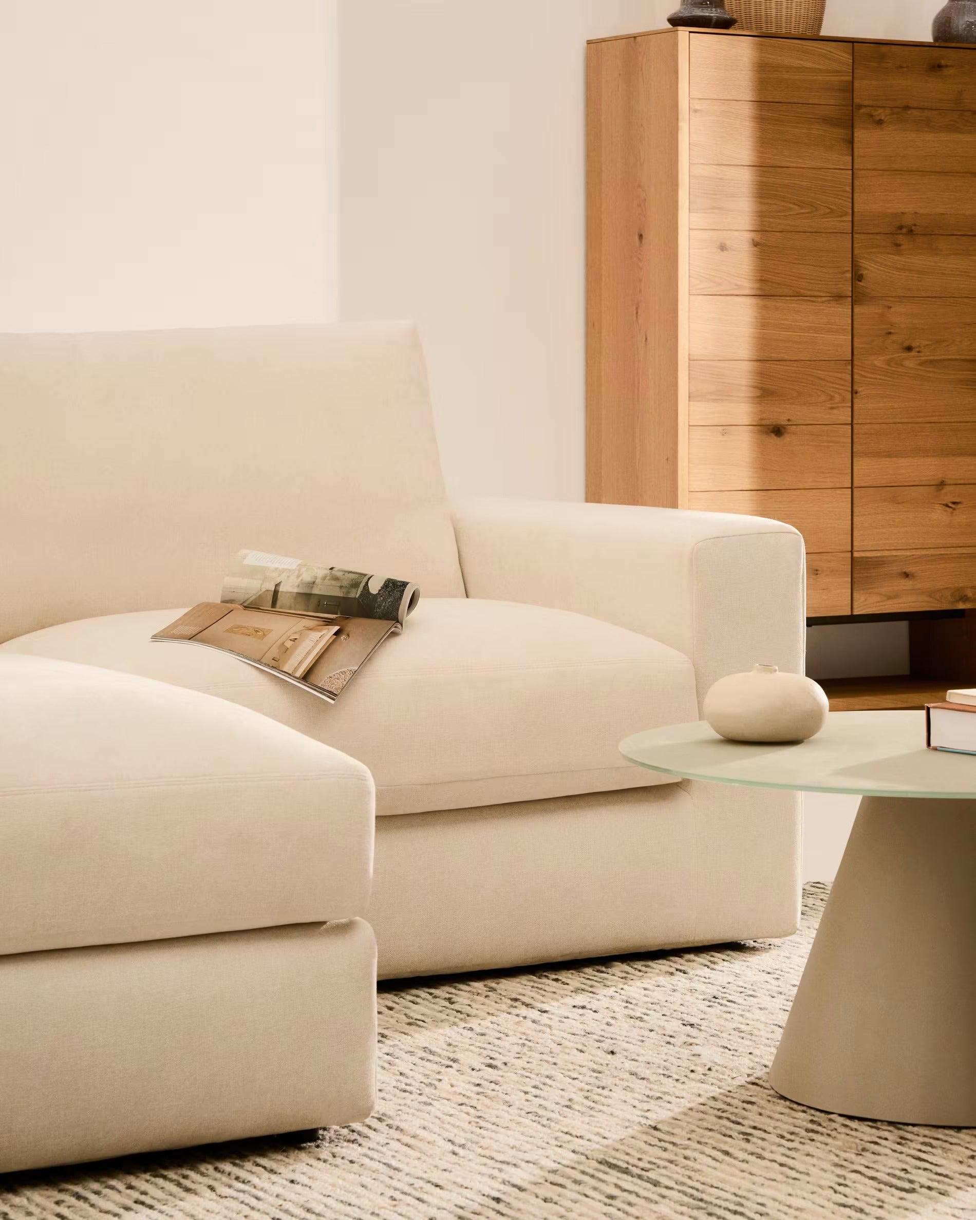 3-seater left-facing corner sofa ALEA ecru chenille