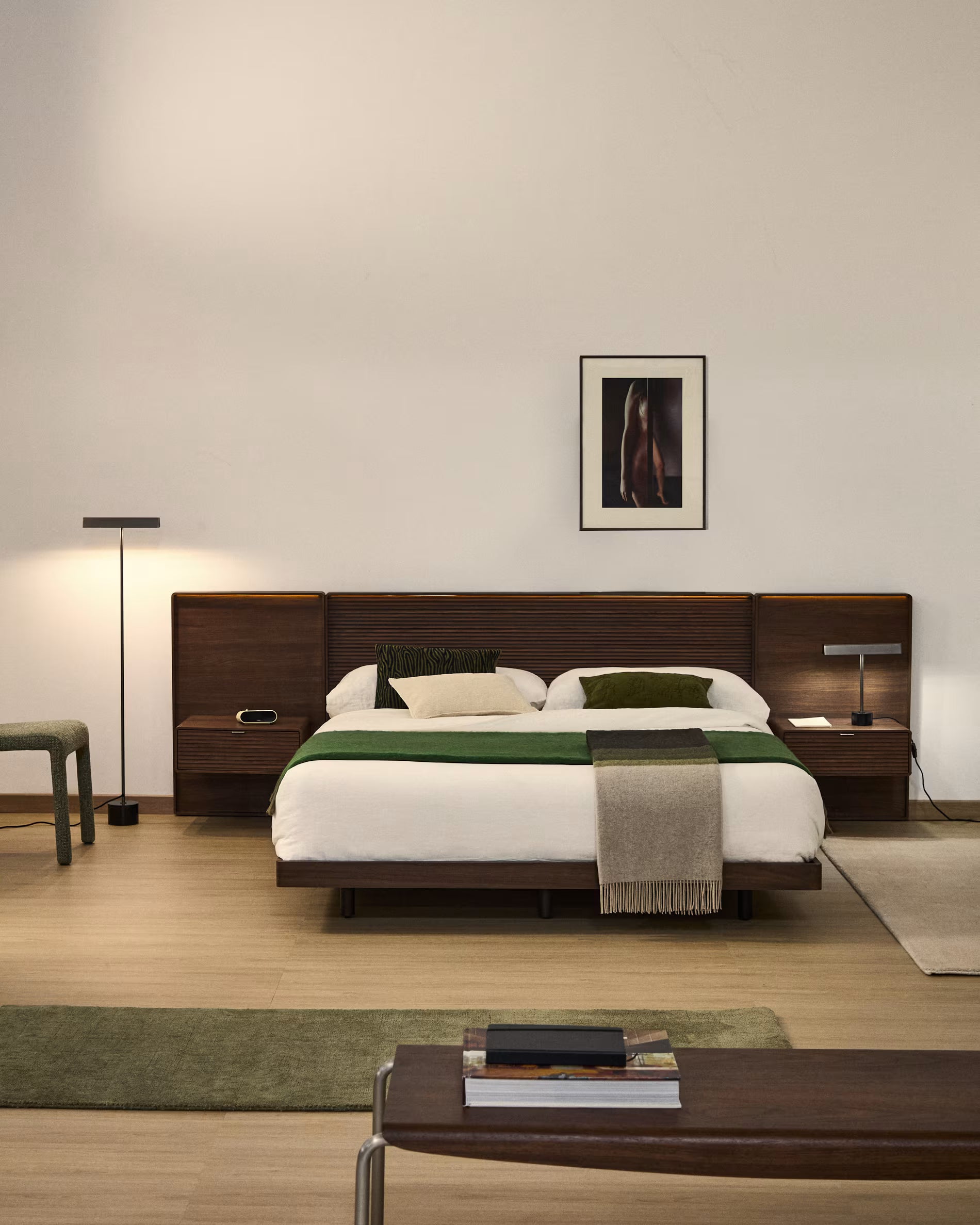 NORLEN bed with cabinets dark brown walnut veneer