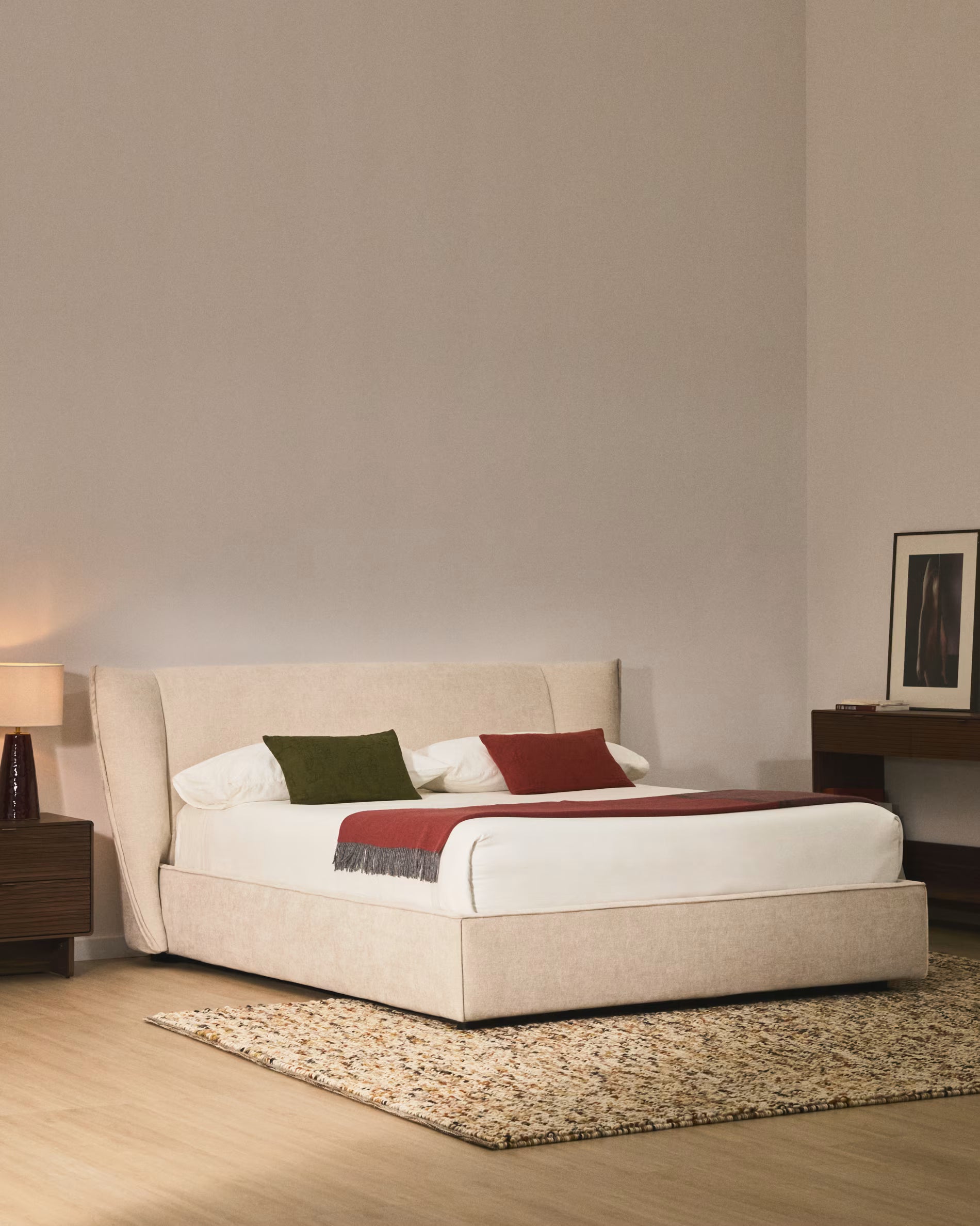 ARVIAN bed with bedding storage beige chenille