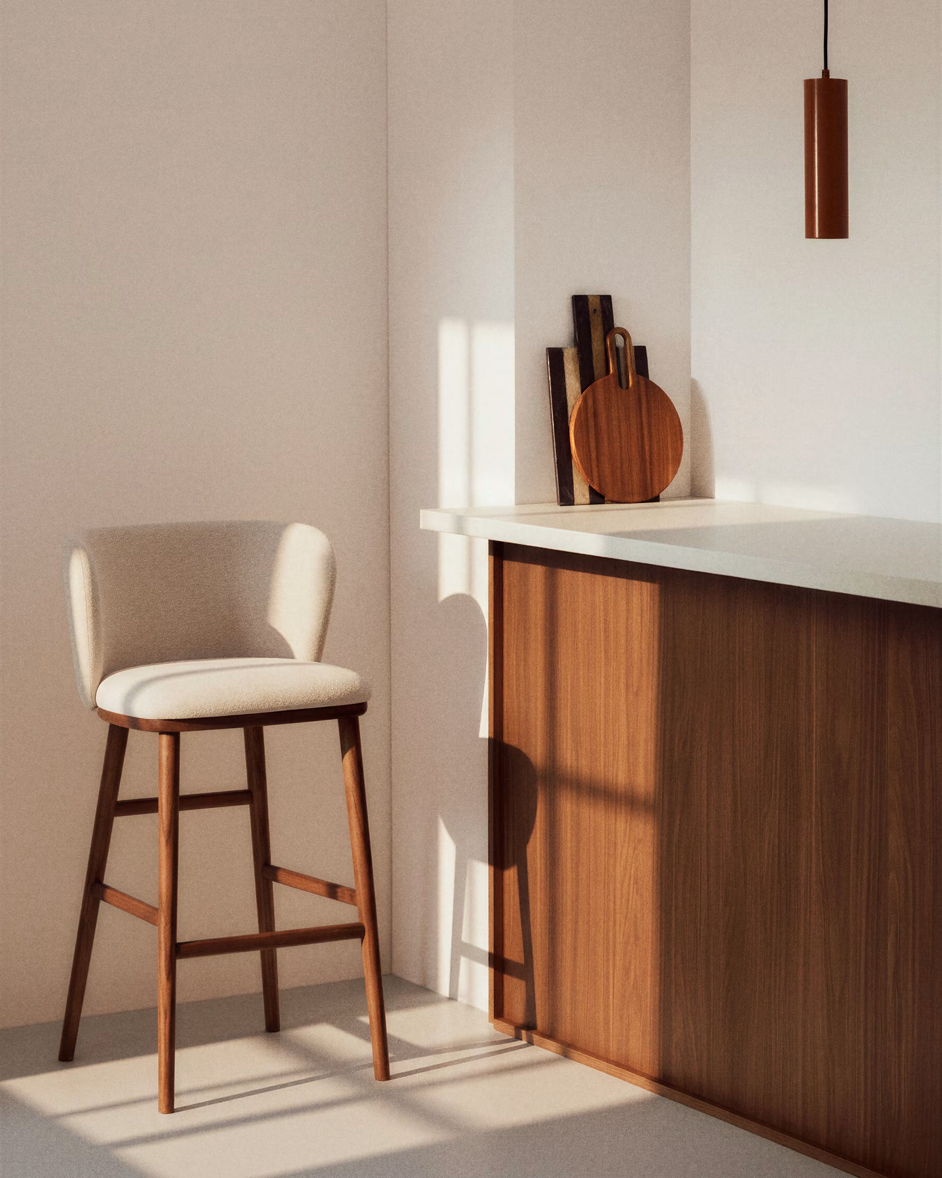 Barová stolička CISELIA béžový šenil s tmavým jaseňovým podstavcom