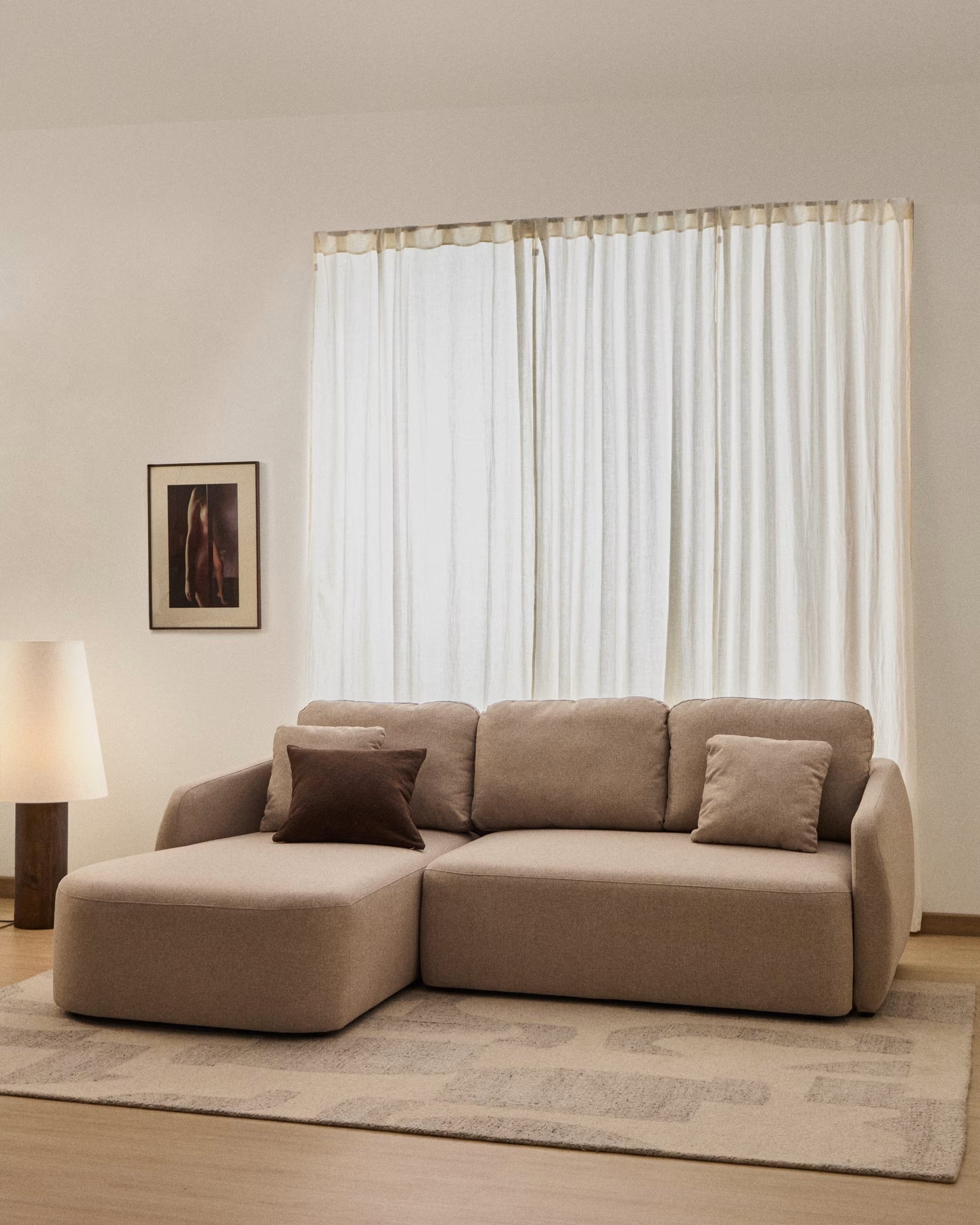 Rohová pohovka ľavostranná 3-miestna s funkciou spania LAIRA béžová