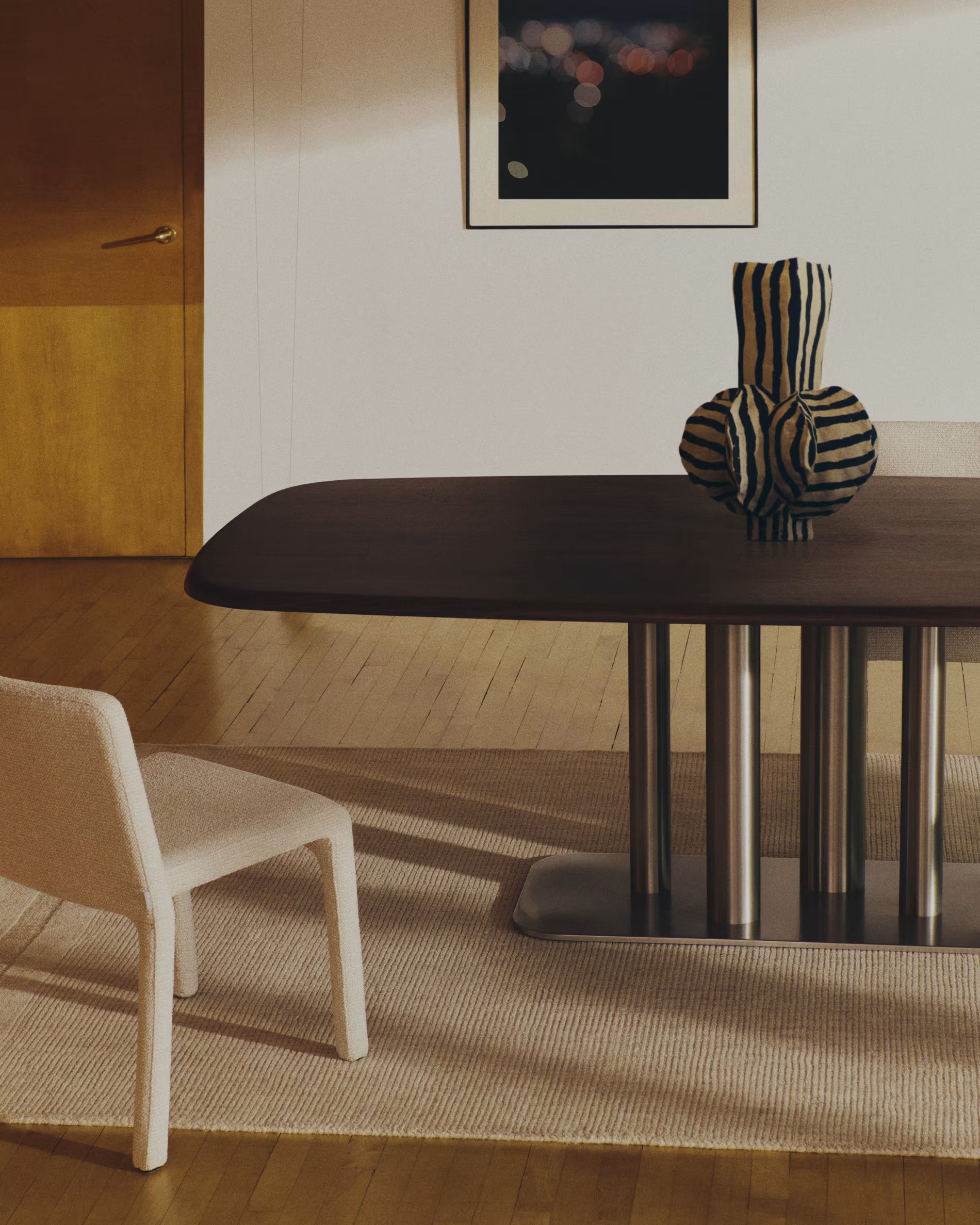 MELVAR table with walnut veneer and steel base