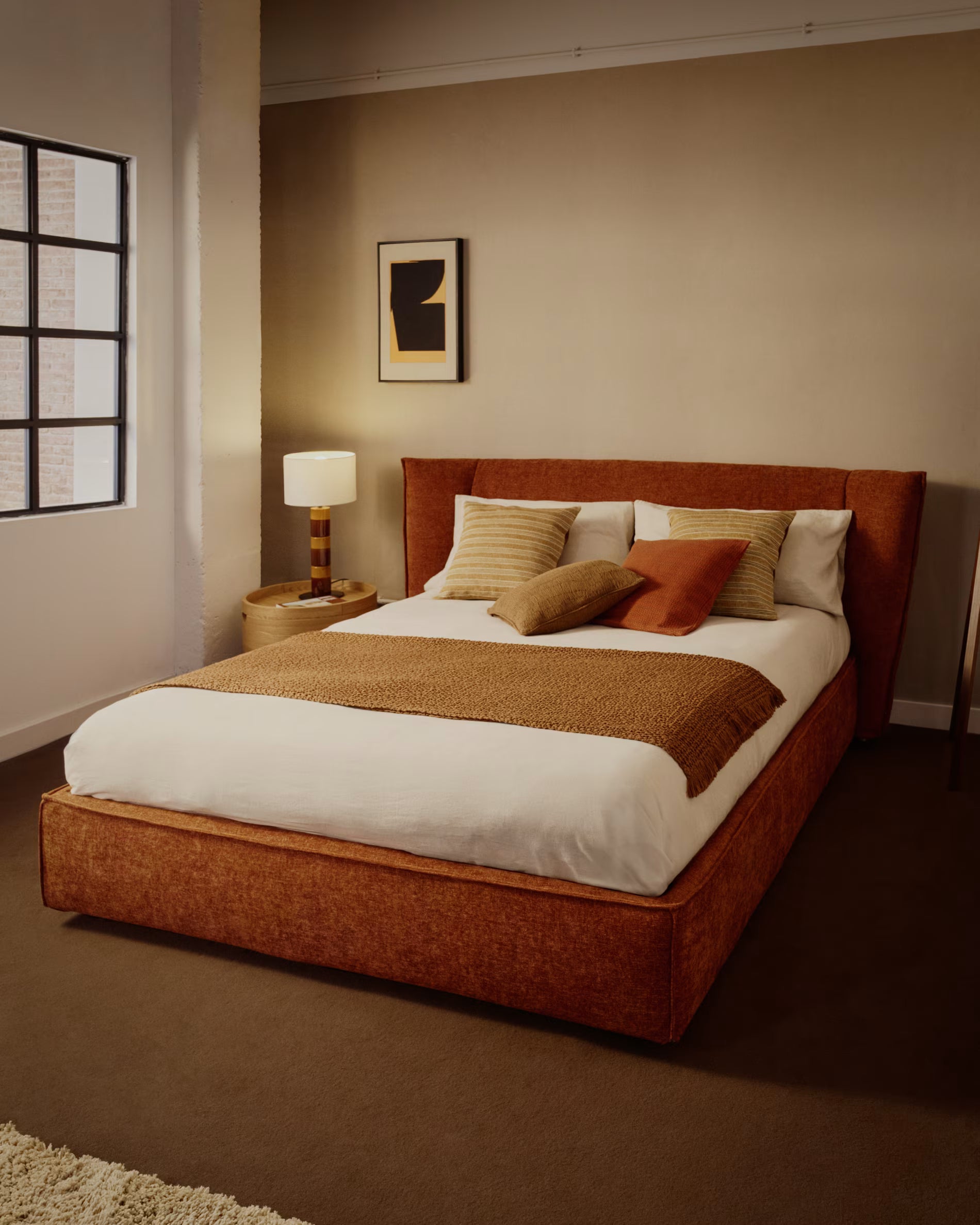 Posteľ s úložným priestorom ARVIAN tehlový šenil