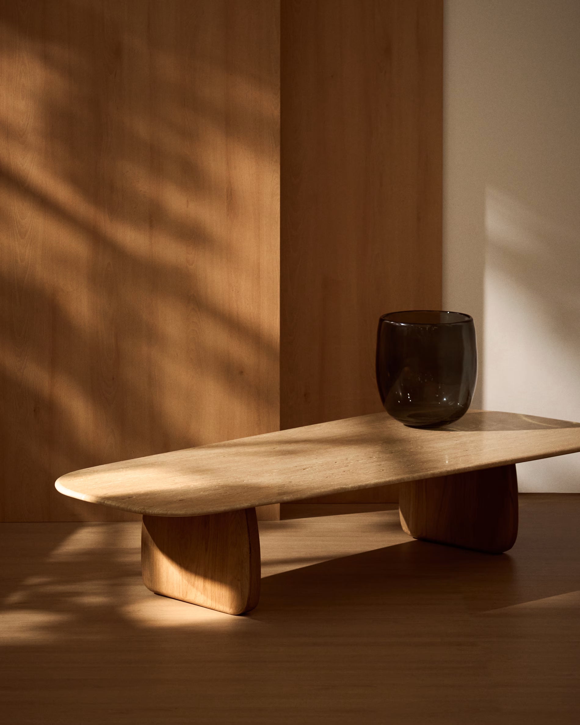 PIRITA Coffee Table in Travertine with Wooden Base