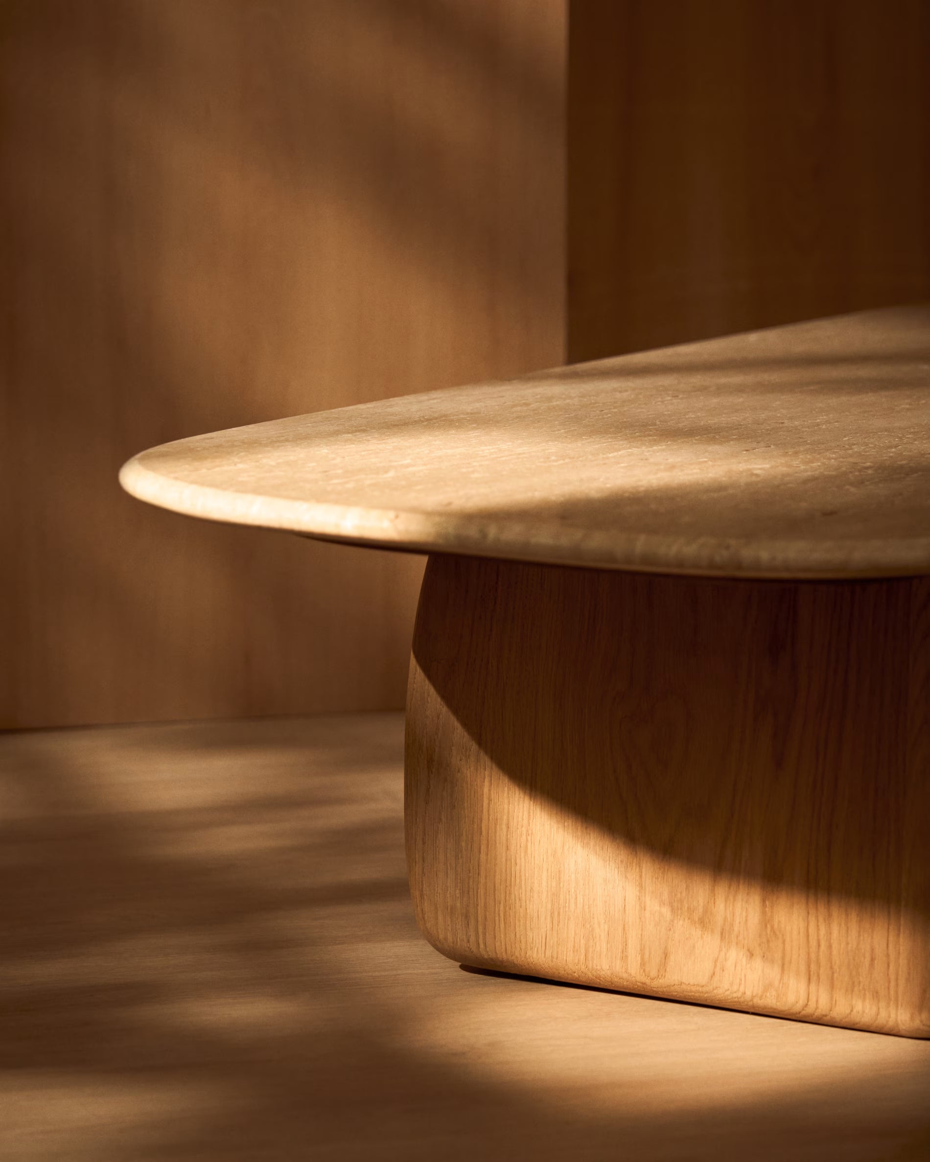 PIRITA Coffee Table in Travertine with Wooden Base