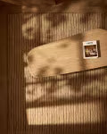 PIRITA Coffee Table in Travertine with Wooden Base
