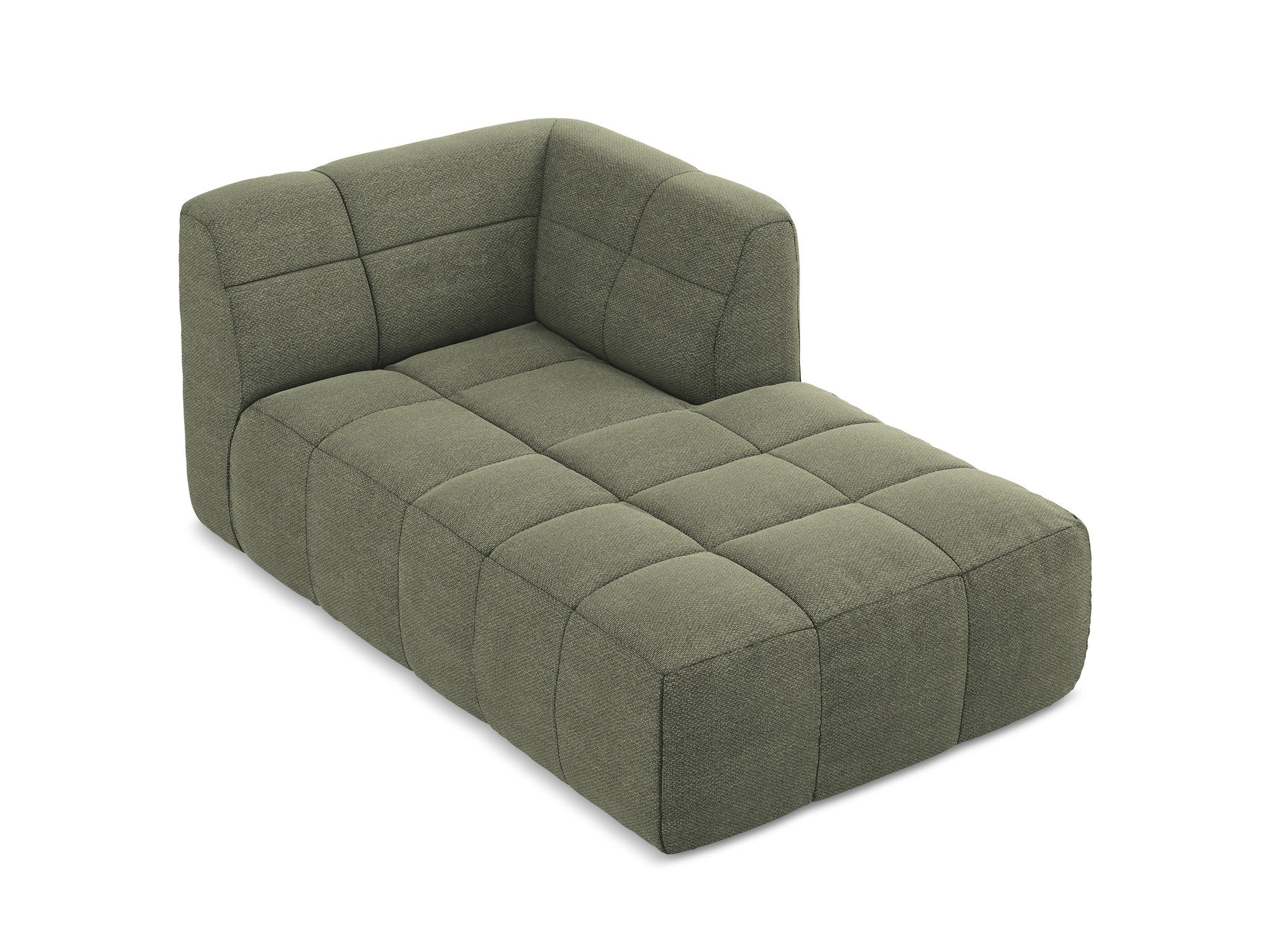 Right-facing ALOHA olive boucle chaise longue