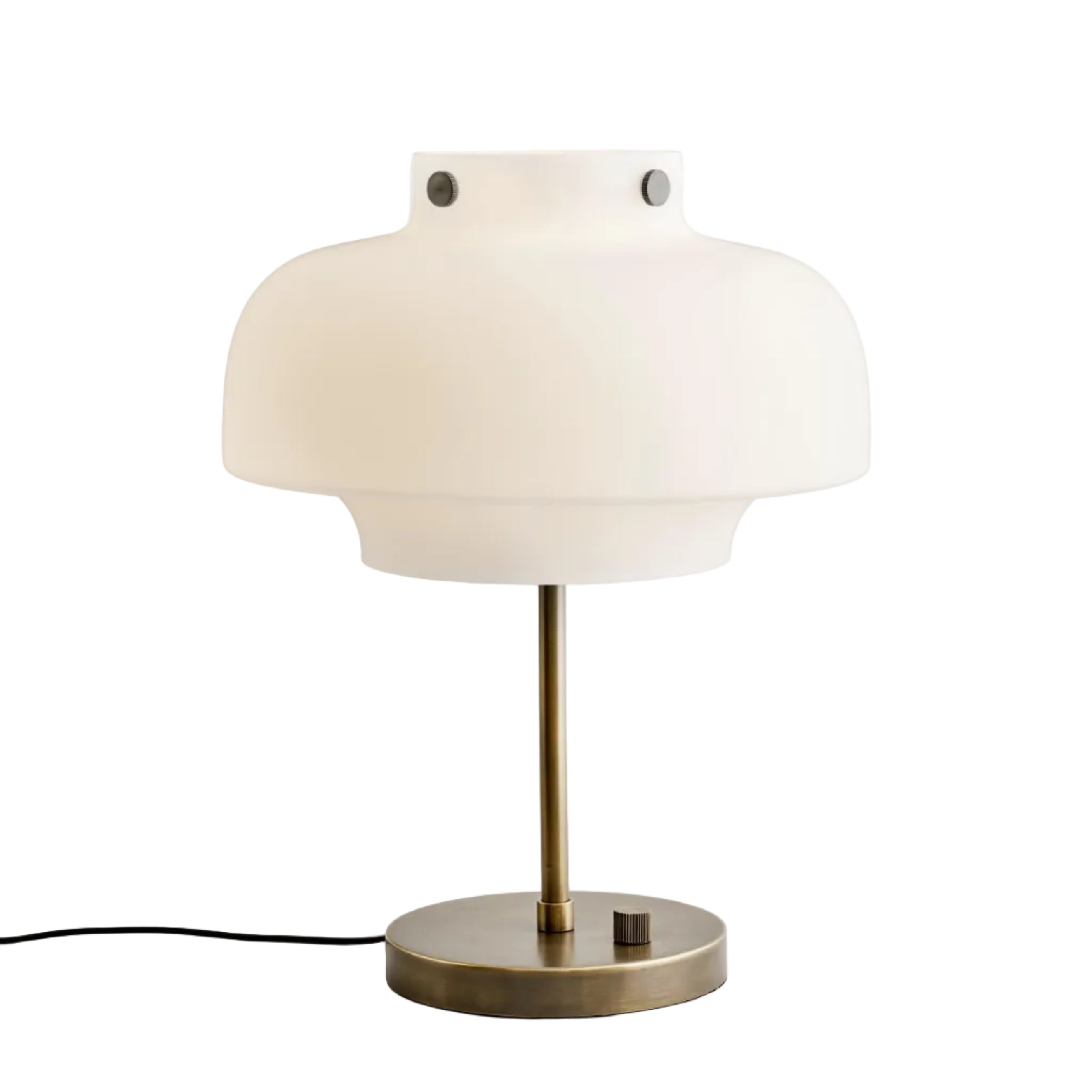 Stolná lampa COPENHAGEN SC13 opálový tienidlo s bronzovou mosadznou základňou