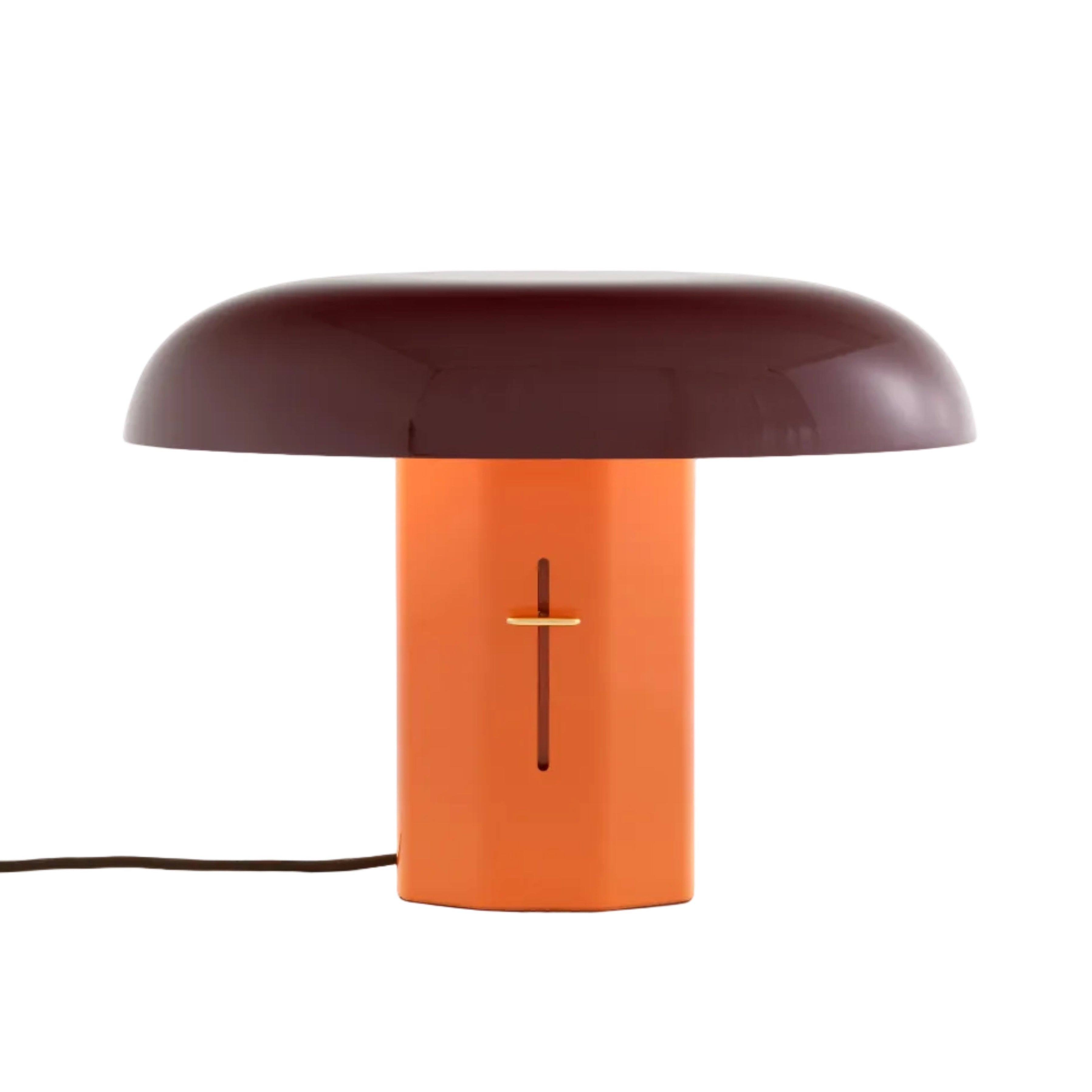 Stolná lampa MONTERA JH42 s rubínovým tienidlo a jantárovým podstavcom.
