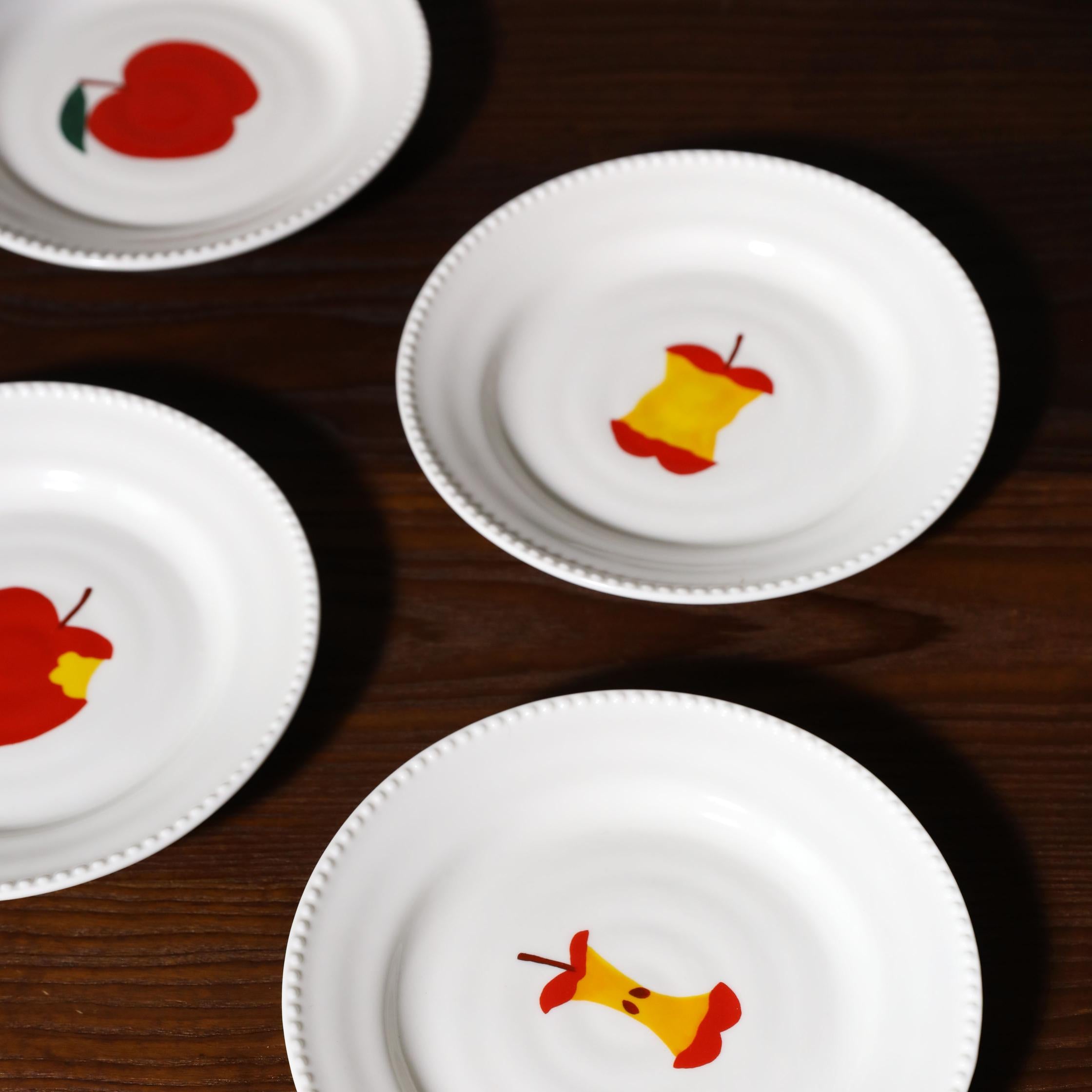 HAINES white dessert plate set with red and orange