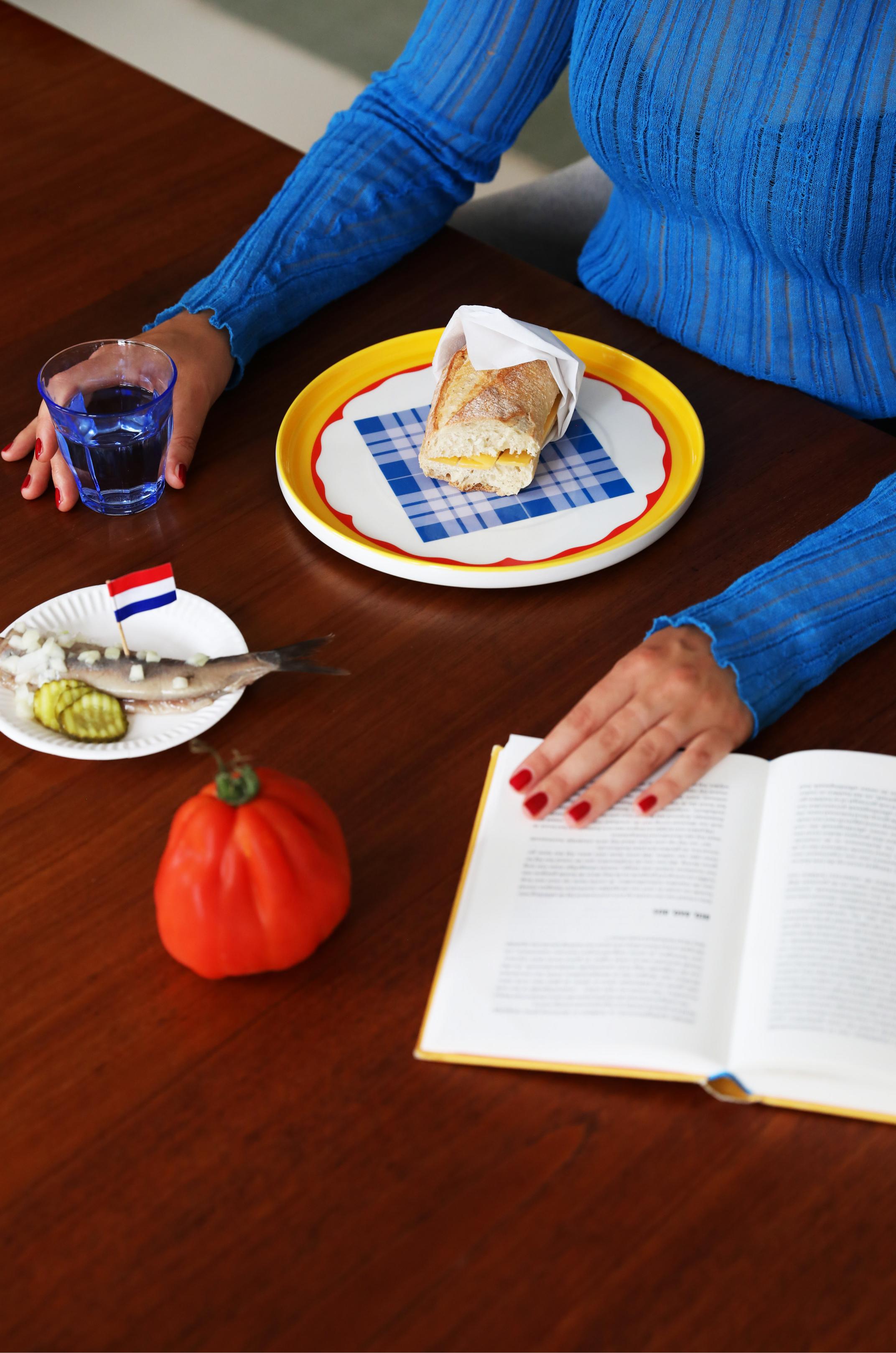 Dinner plate DAYDREAM WAVE blue with white and orange