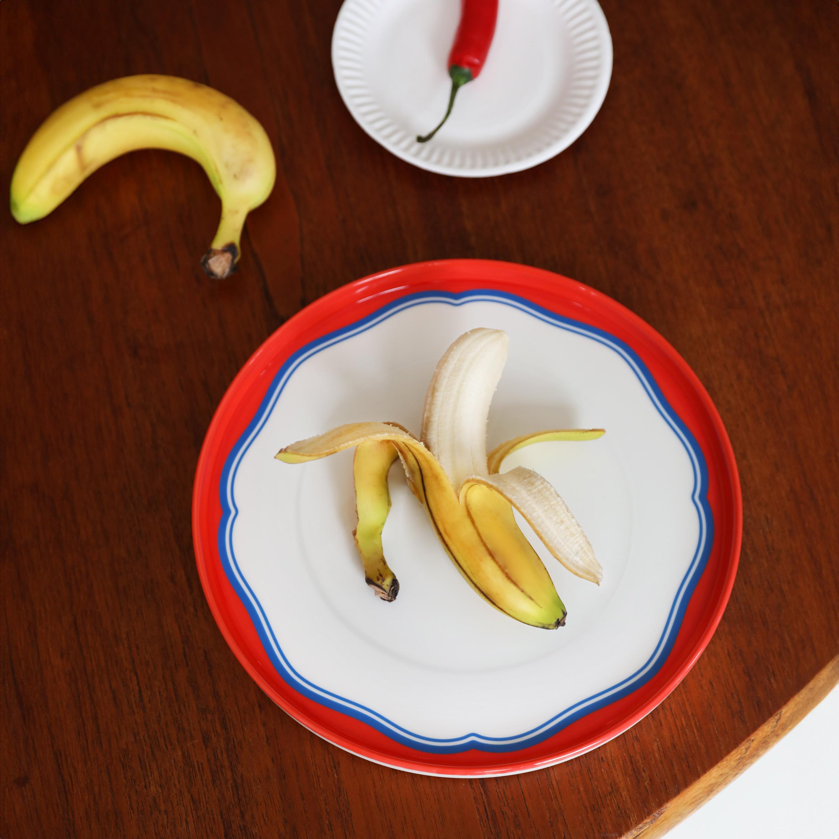 DAYDREAM BULGE white dinner plate with red and blue