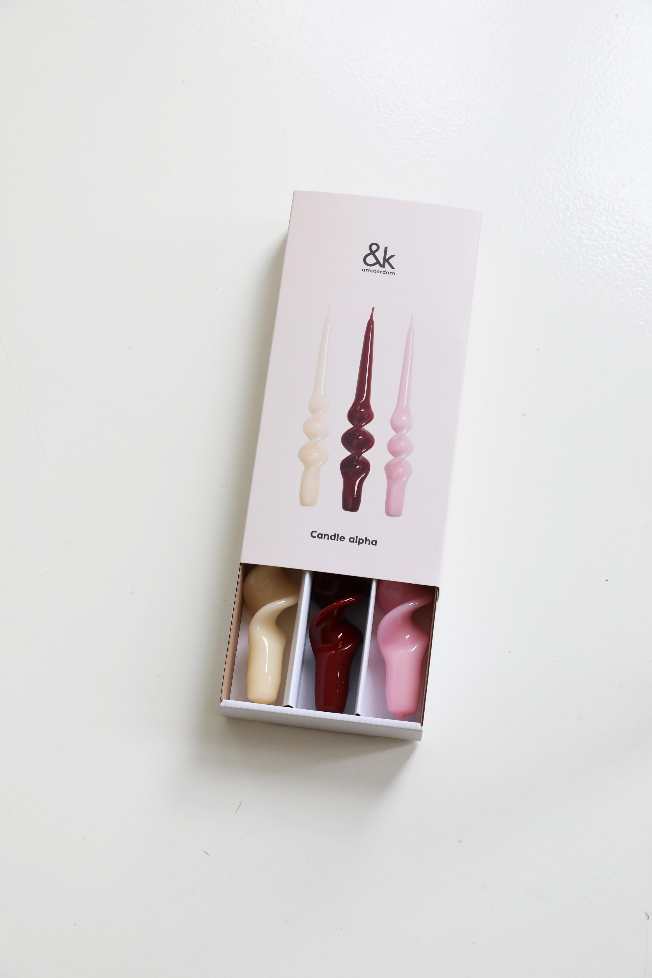 ALPHA REDS Candle Set in Pink with Burgundy and Yellow