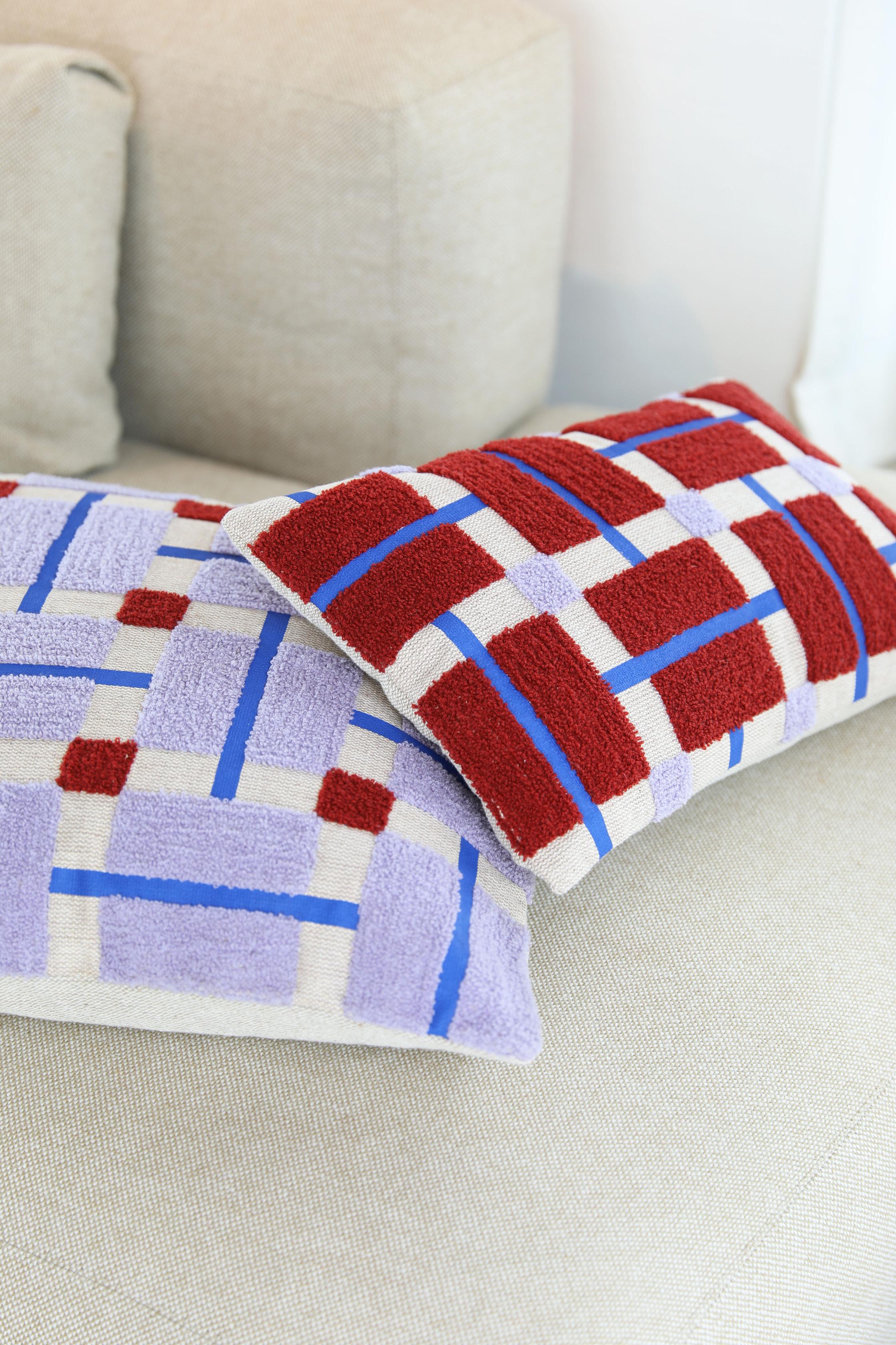 PLANO Cushion Cover Burgundy with Beige and Blue