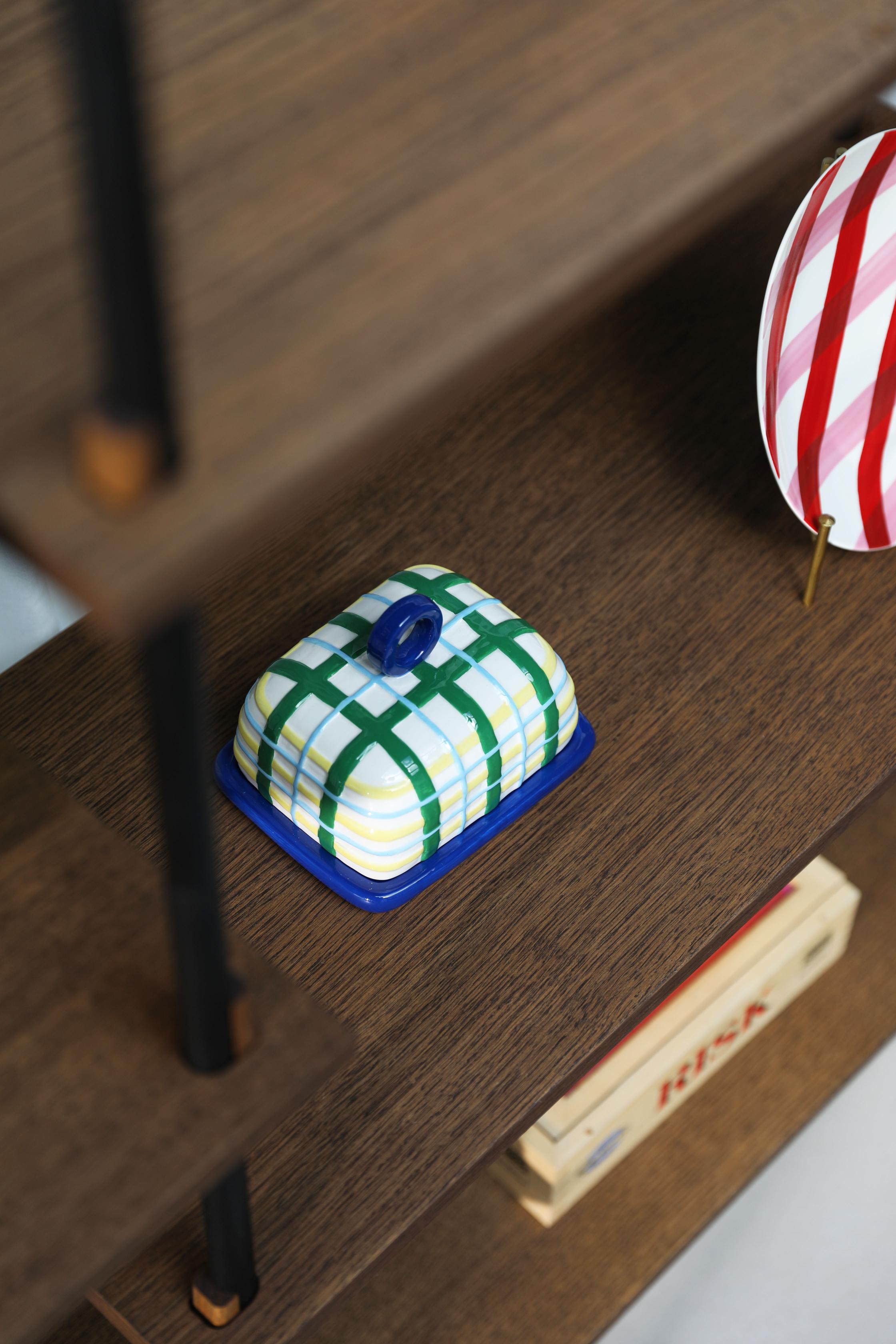 Maselnica PLAID modrá so zelenou a žltou