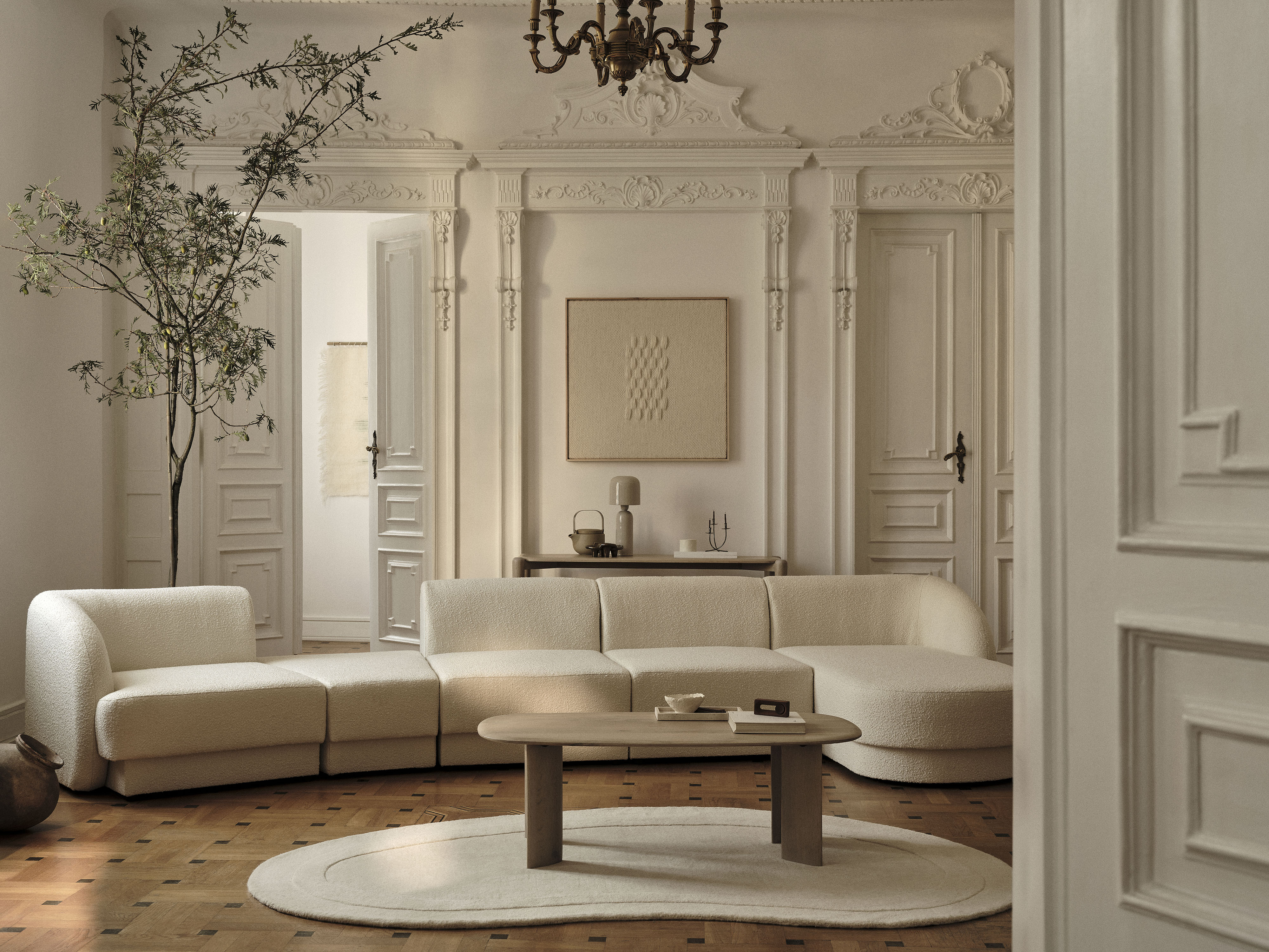 Modulový rohový gauč ľavostranný pre 7 osôb MILEY čierny šenilový satén