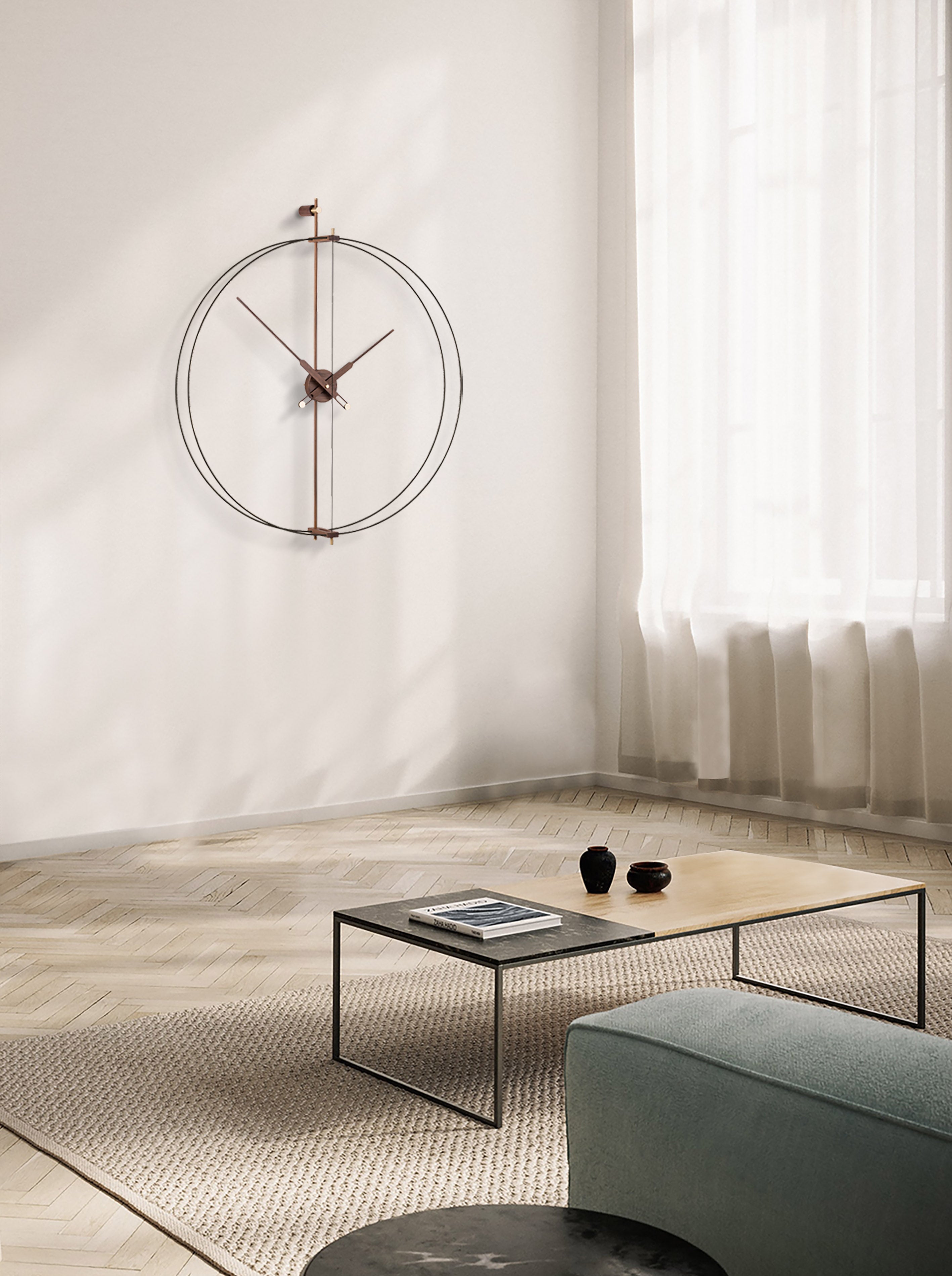 BARCELONA PREMIUM wall clock walnut wood with black