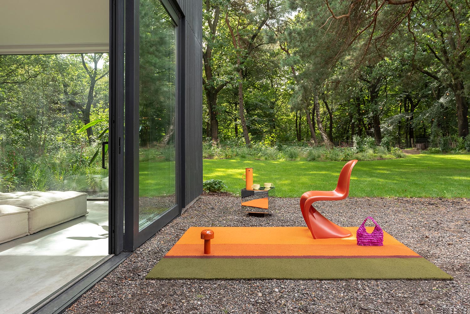 Záhradný koberec FESTIVAL STRIPE zeleno-oranžový