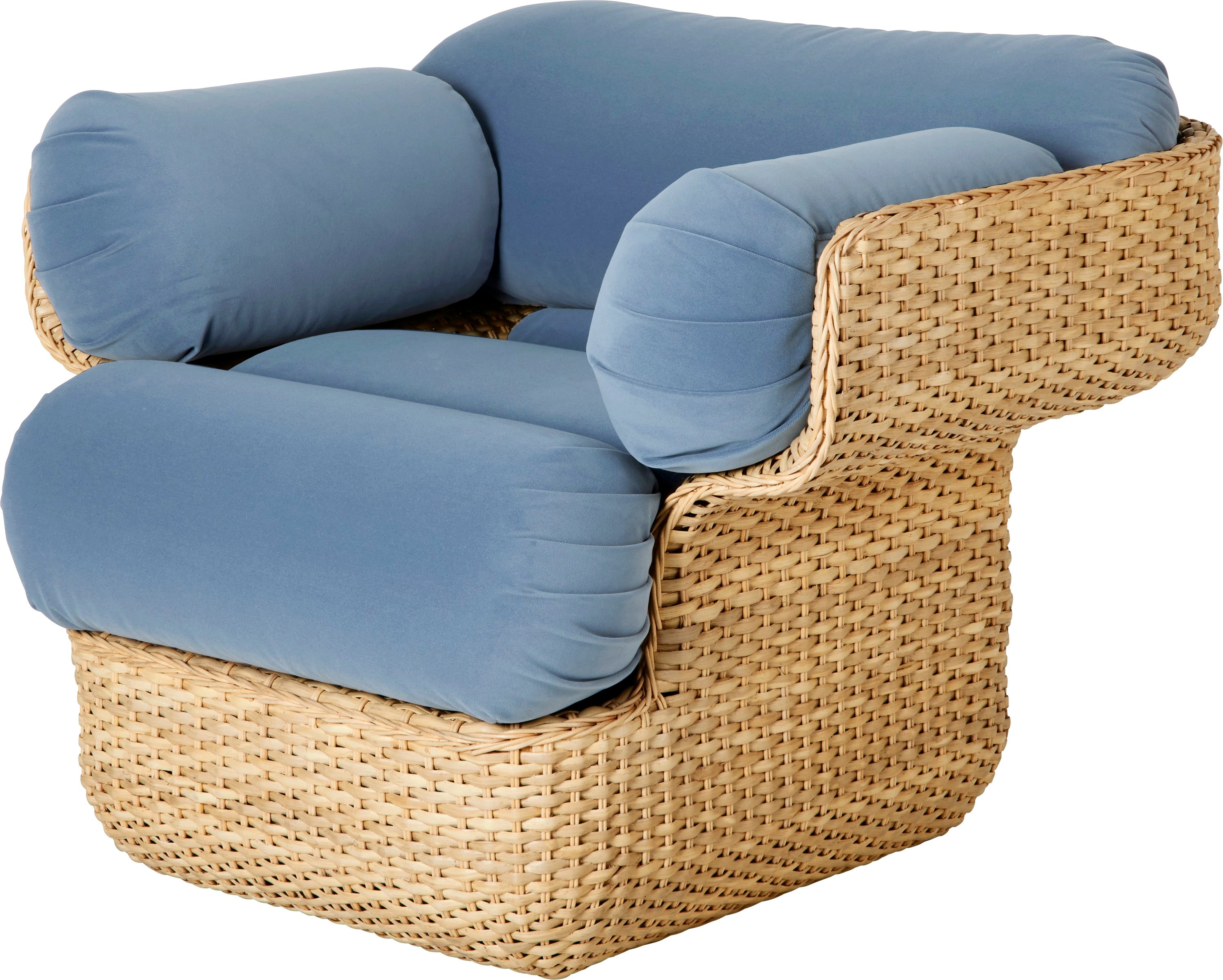 BASKET armchair in blue with rattan