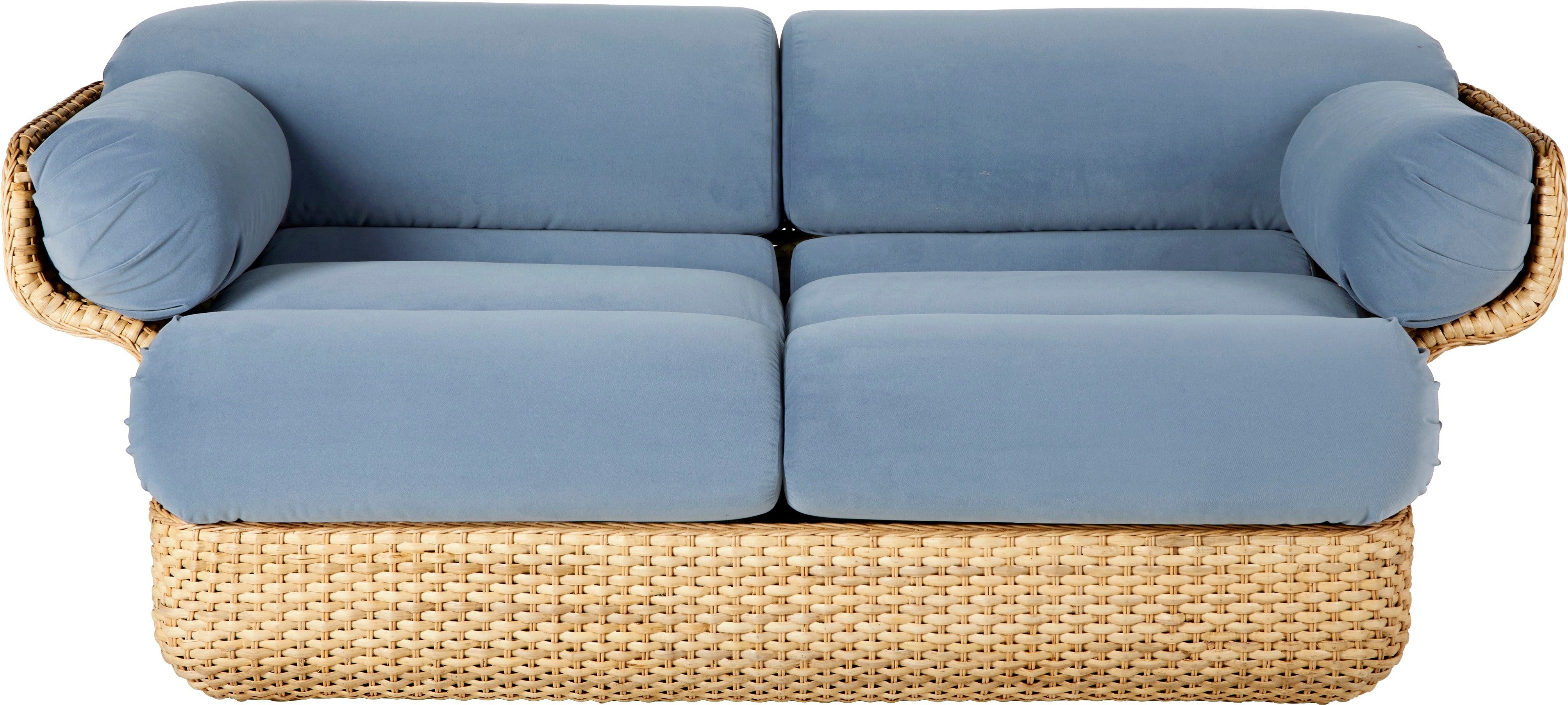 2-seater BASKET sofa in blue with rattan