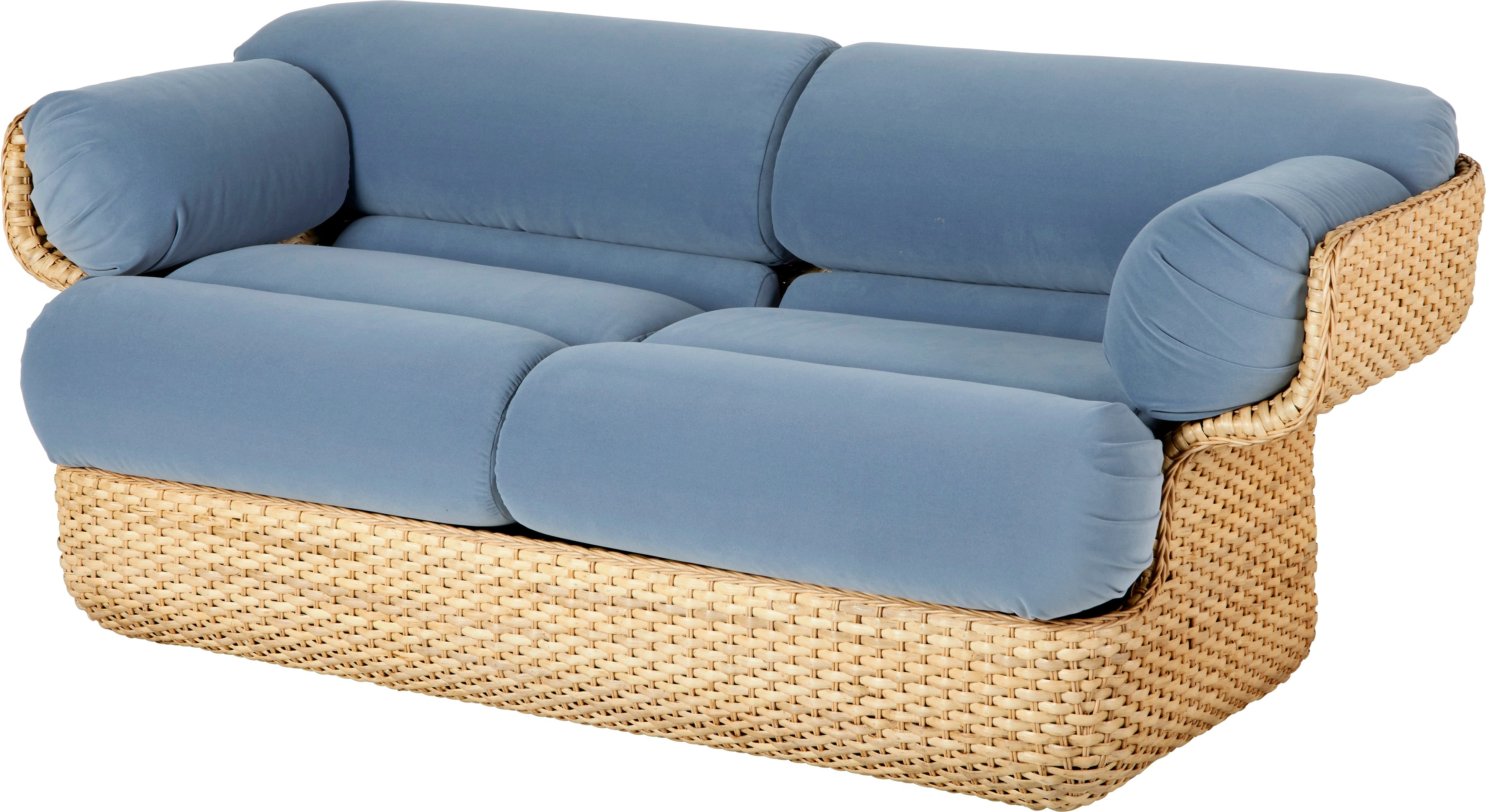 2-seater BASKET sofa in blue with rattan