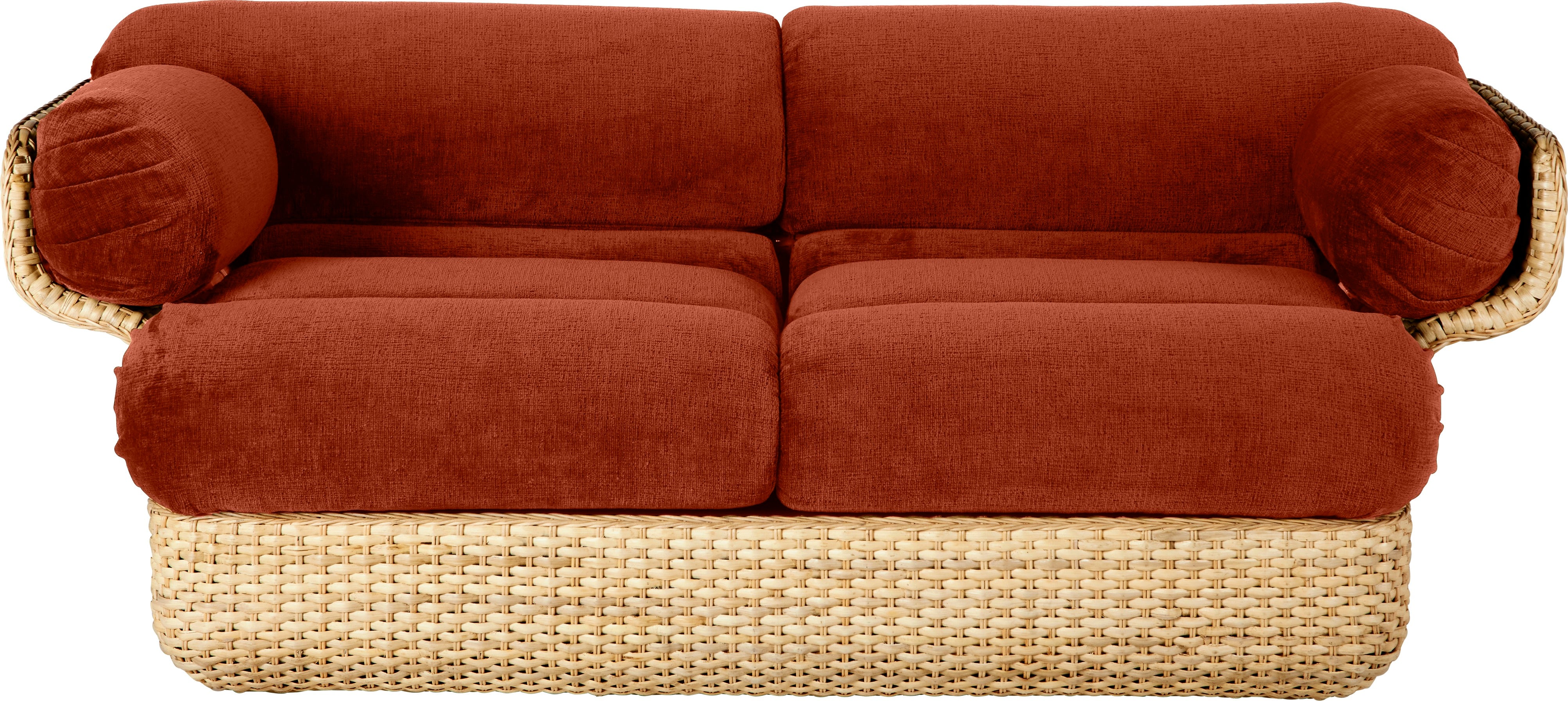 Sofa pre 2 osoby BASKET bordová s ratanom