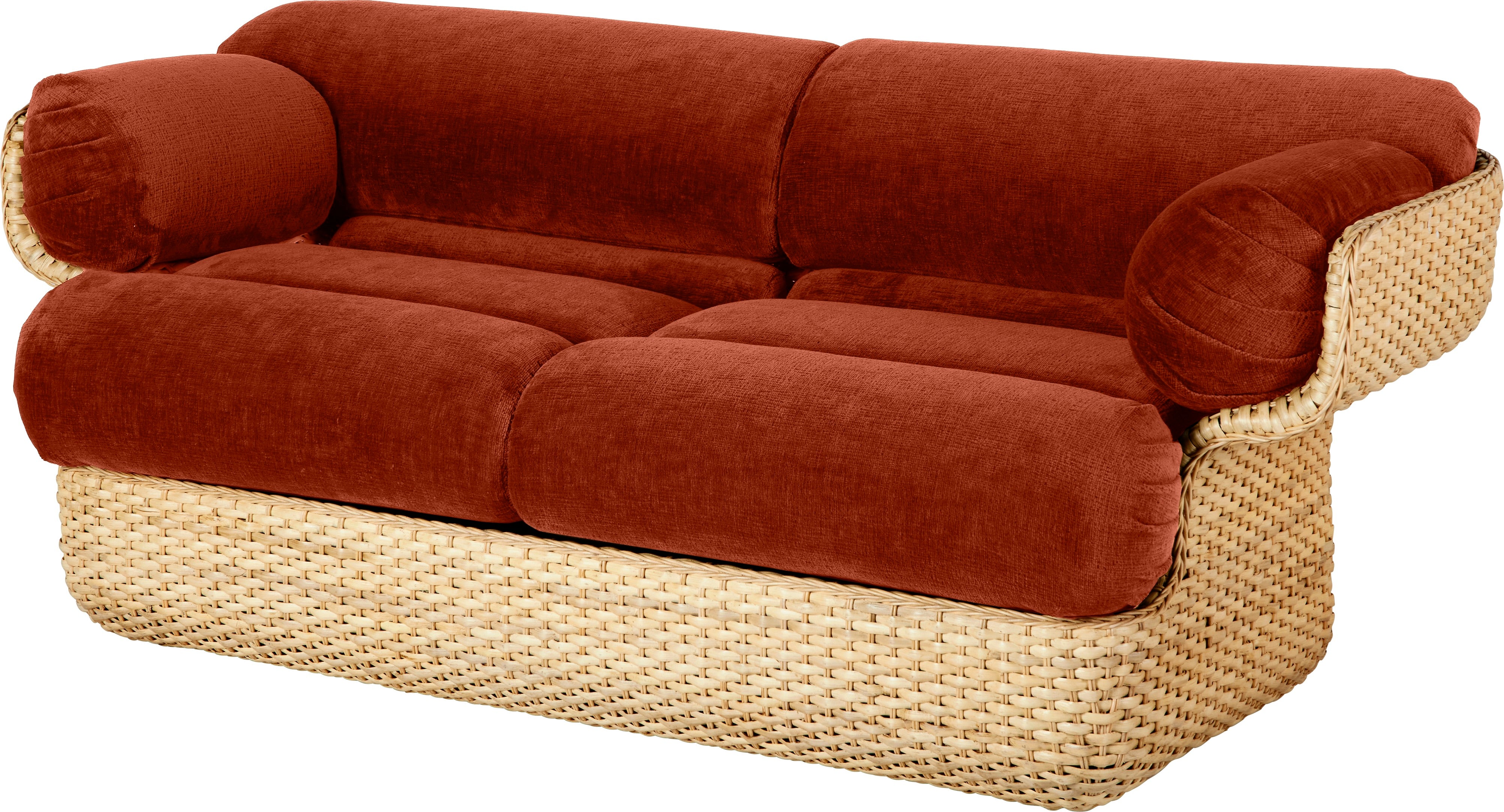Sofa pre 2 osoby BASKET bordová s ratanom