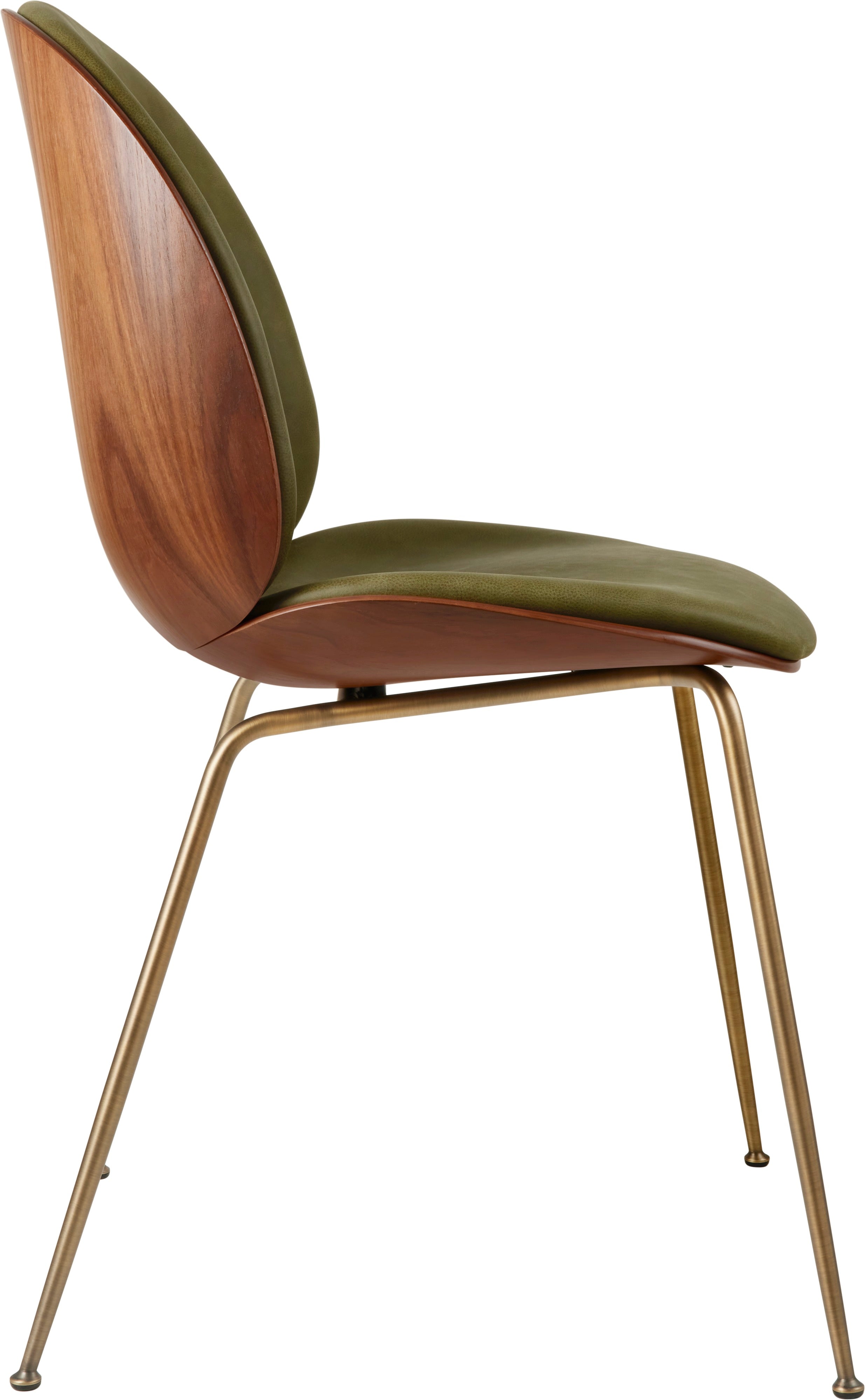 BEETLE upholstered chair with walnut wood and brass base