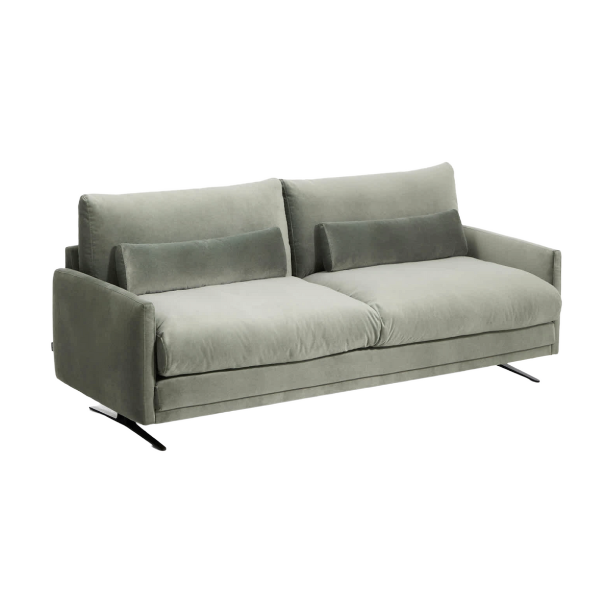 Sofa 3-miestna z jemného zamatového materiálu VELIRO zelená s čiernym podstavcom