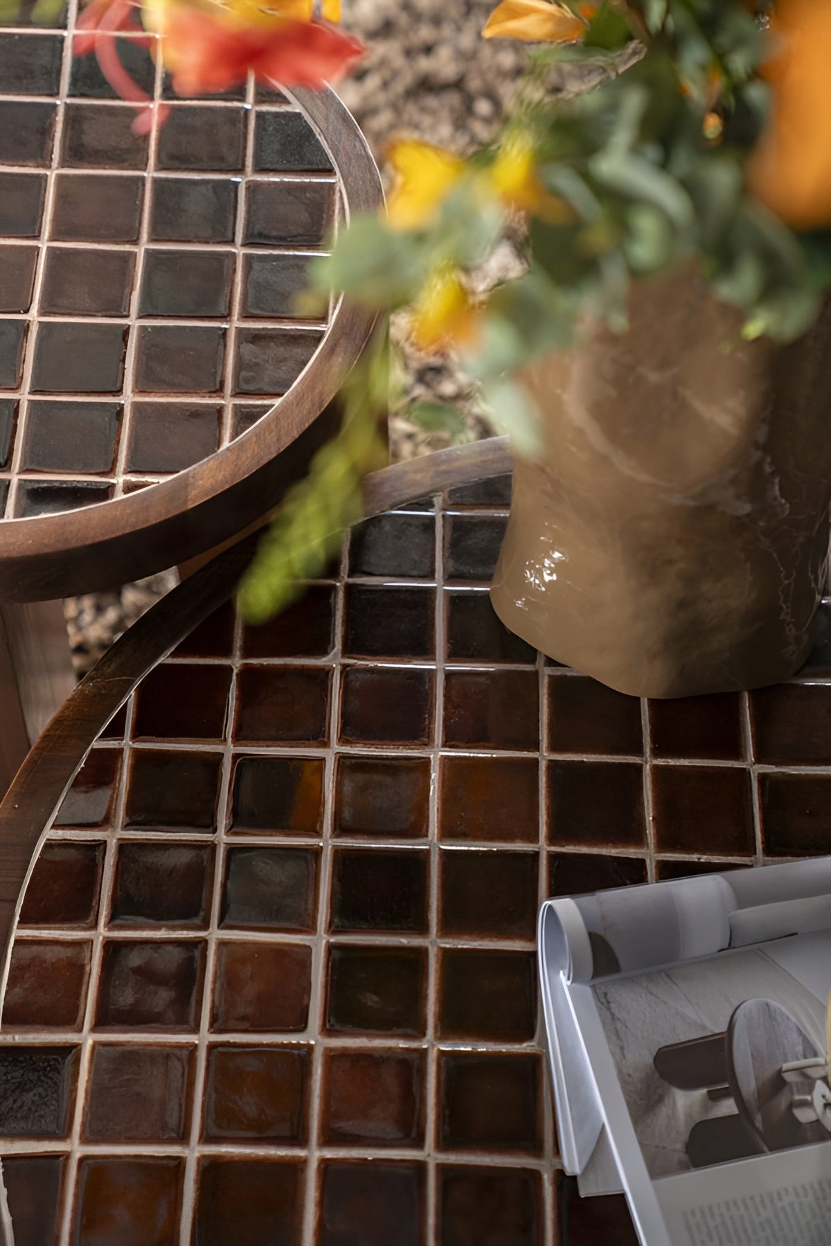 TILED UP Side Table Dark Brown Mango Wood