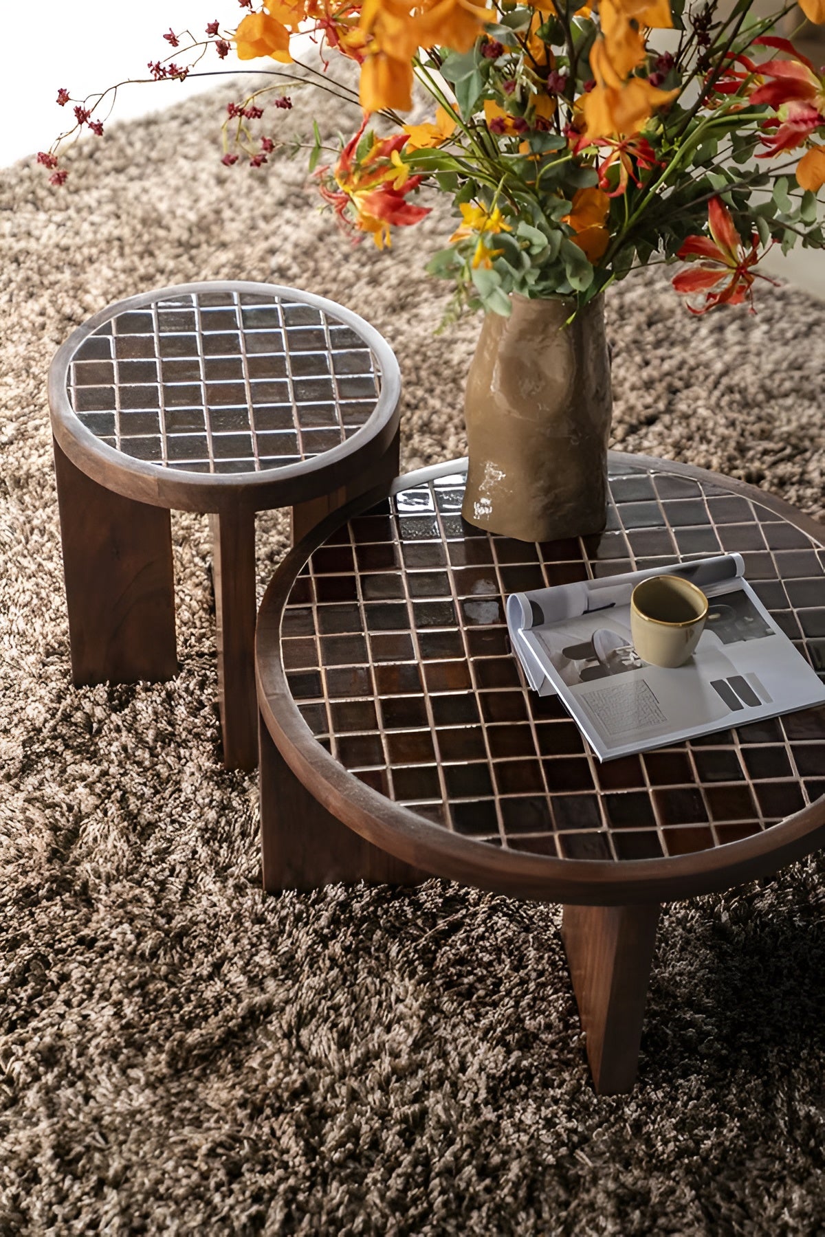 TILED UP Side Table Dark Brown Mango Wood