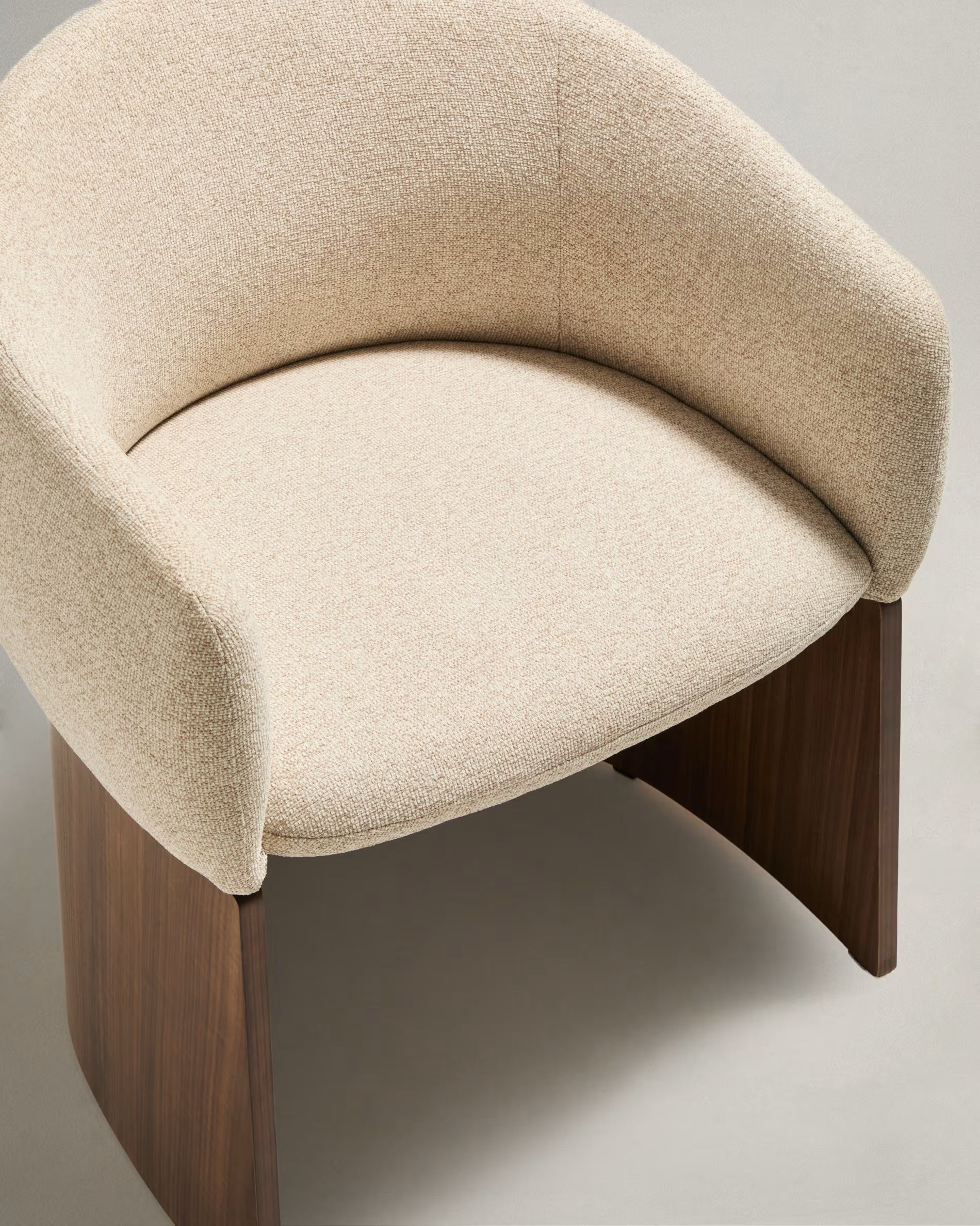 BOSCA chair beige chenille with walnut veneer base