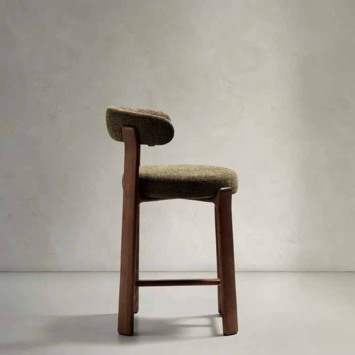 GRANITE green chenille stool with a dark ash base