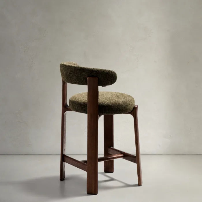 GRANITE green chenille stool with a dark ash base