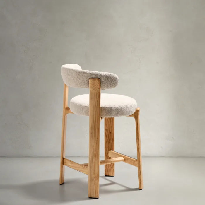 GRANITE beige chenille stool with an ash base