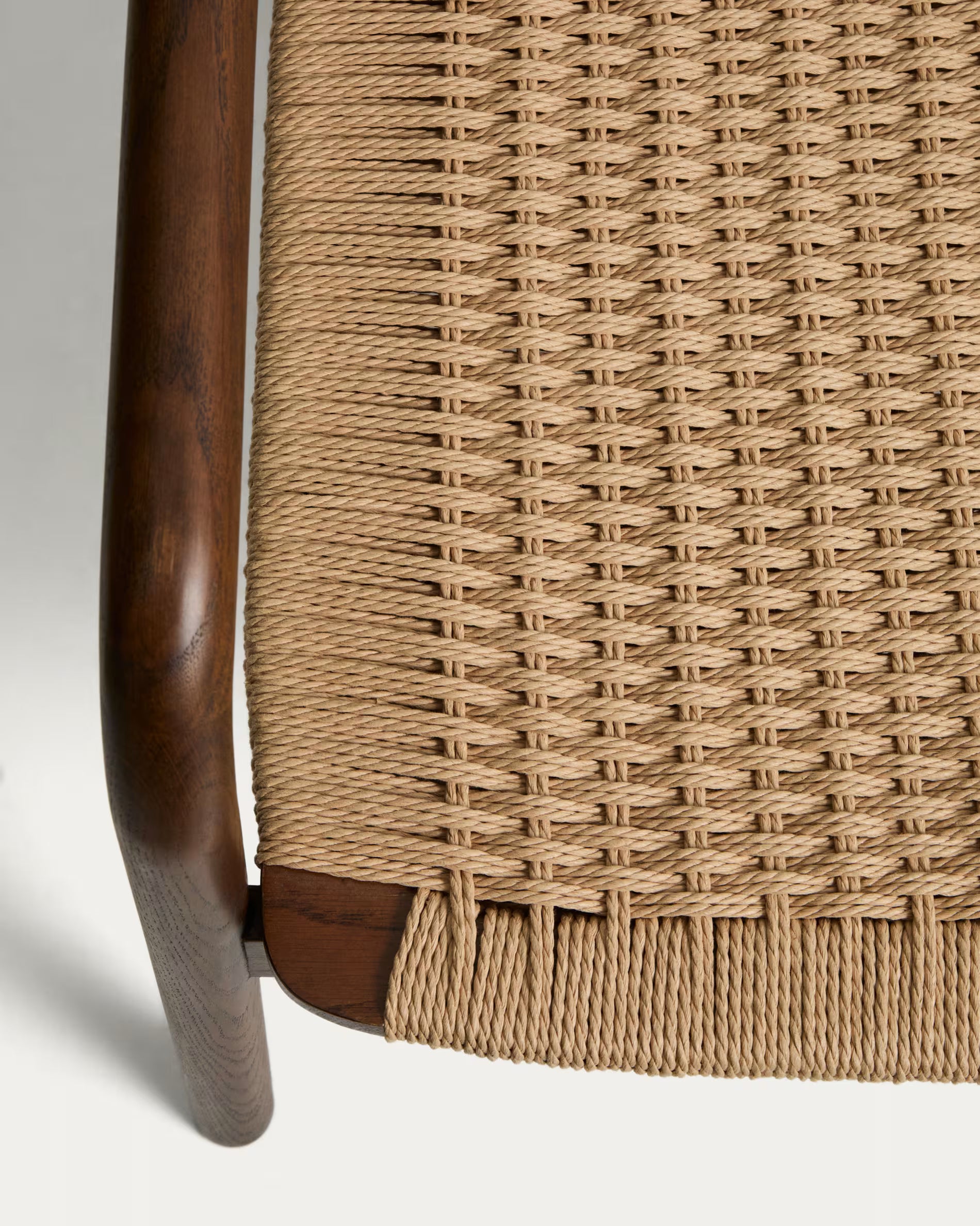 DERILE Armchair in Beige with Dark Wooden Base