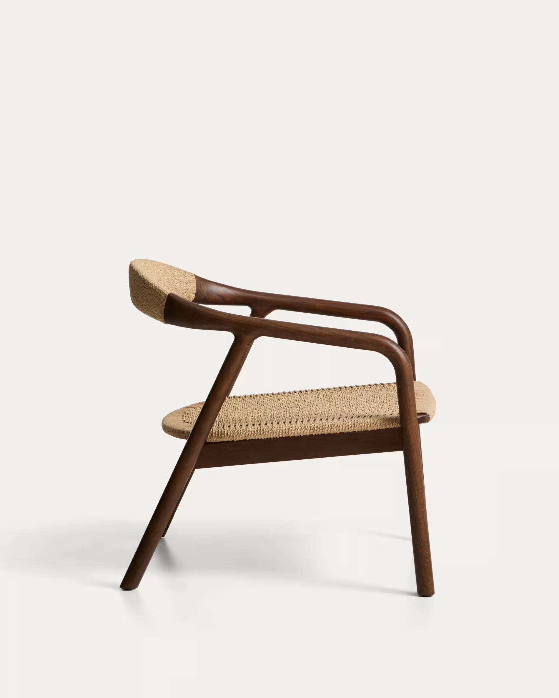 DERILE Armchair in Beige with Dark Wooden Base