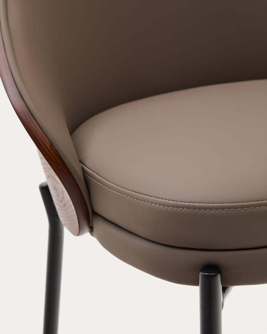 Barová stolička EAMY hnedá ekokoža s orechovým povrchom