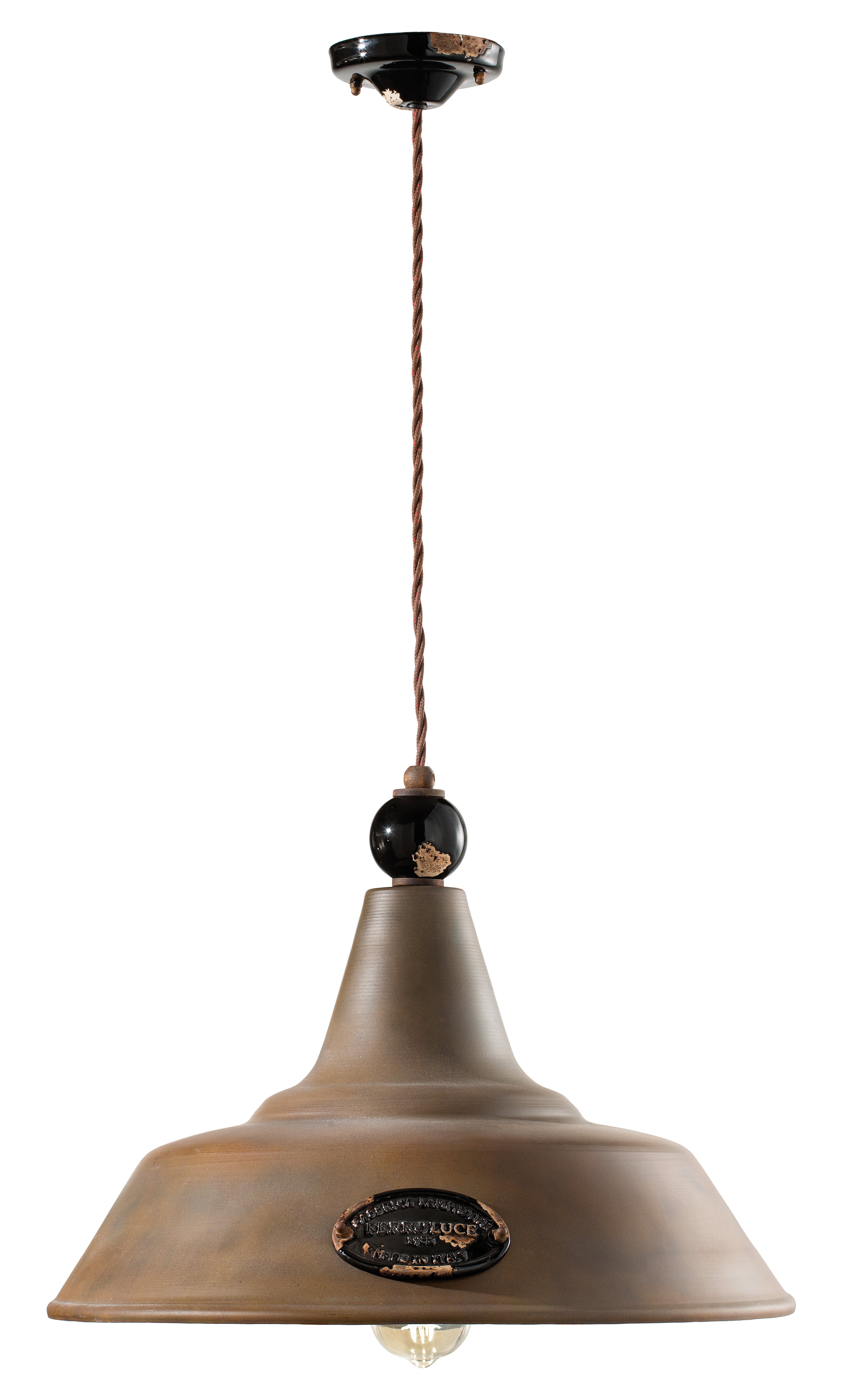 GRUNGE ceramic and iron pendant lamp in rusty with a black Craquelé effect