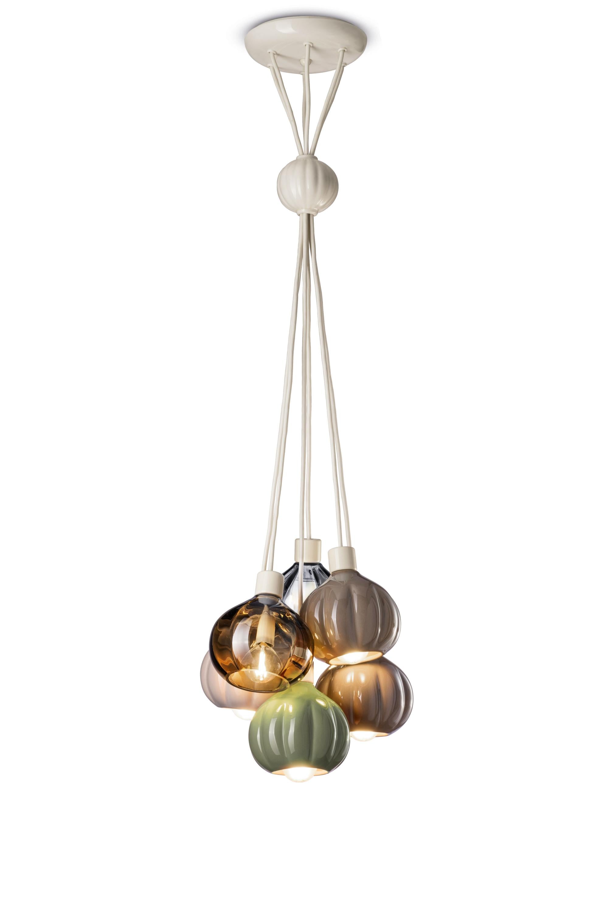AFOXÉ ceiling lamp in sage with mocha brown and transparent.
