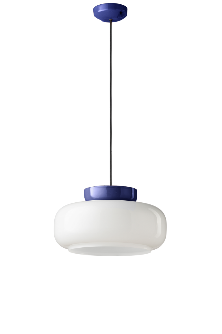 MARACANÀ milk-colored ceramic pendant lamp with navy blue