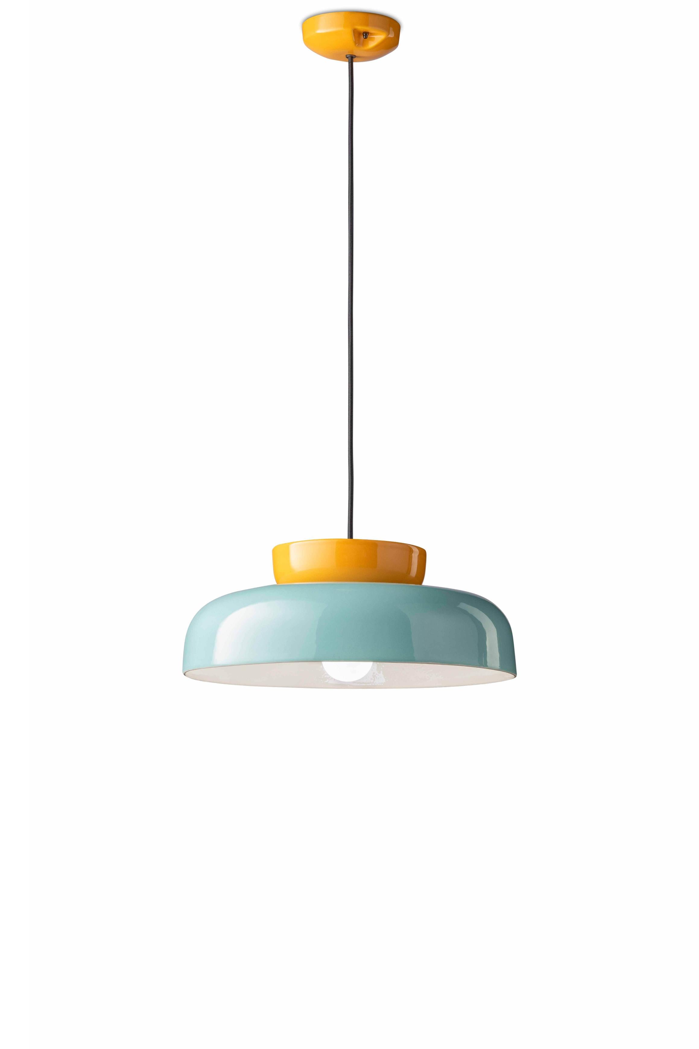 Závesná keramická lampa MARACANÀ modrá so žltou