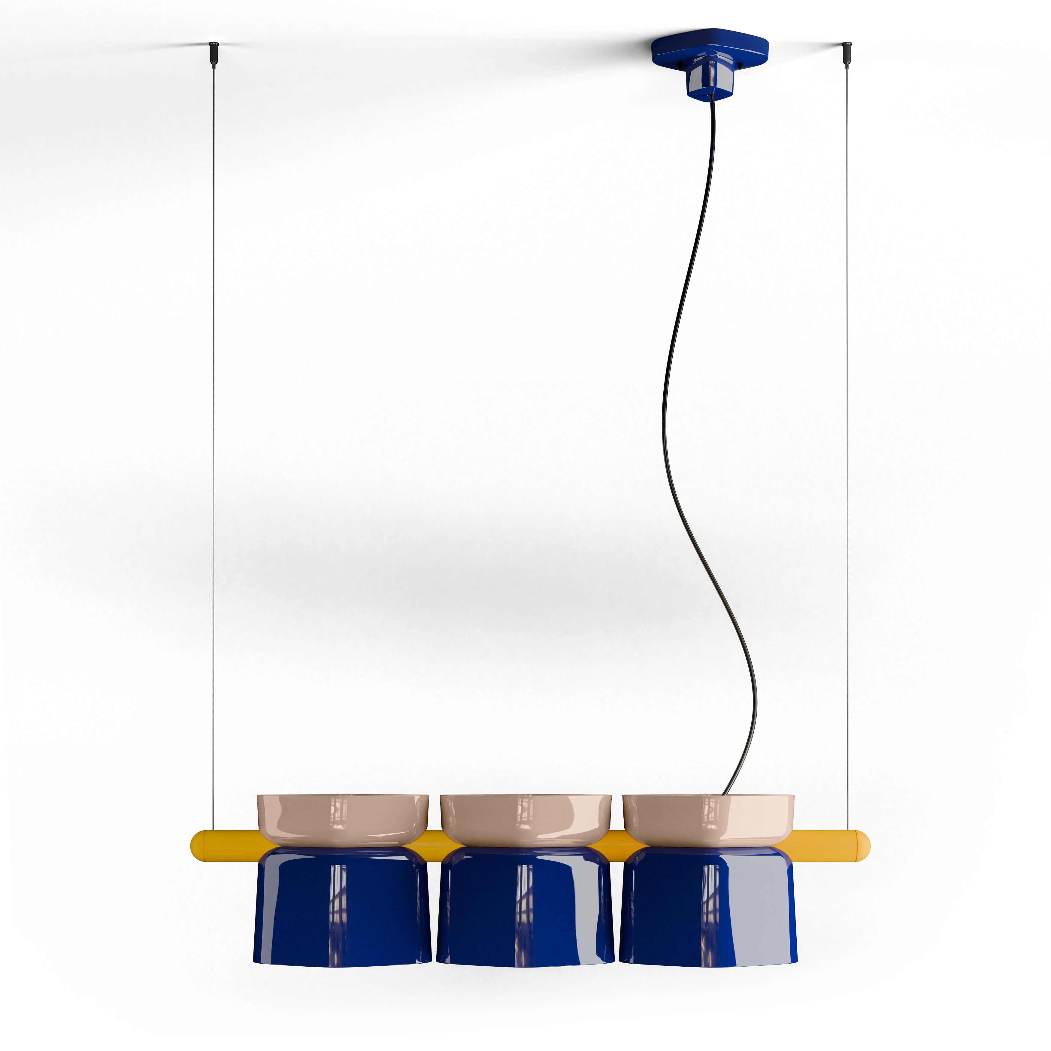 Závesná keramická lampa YAKITORI kobaltová s béžovou a žltou