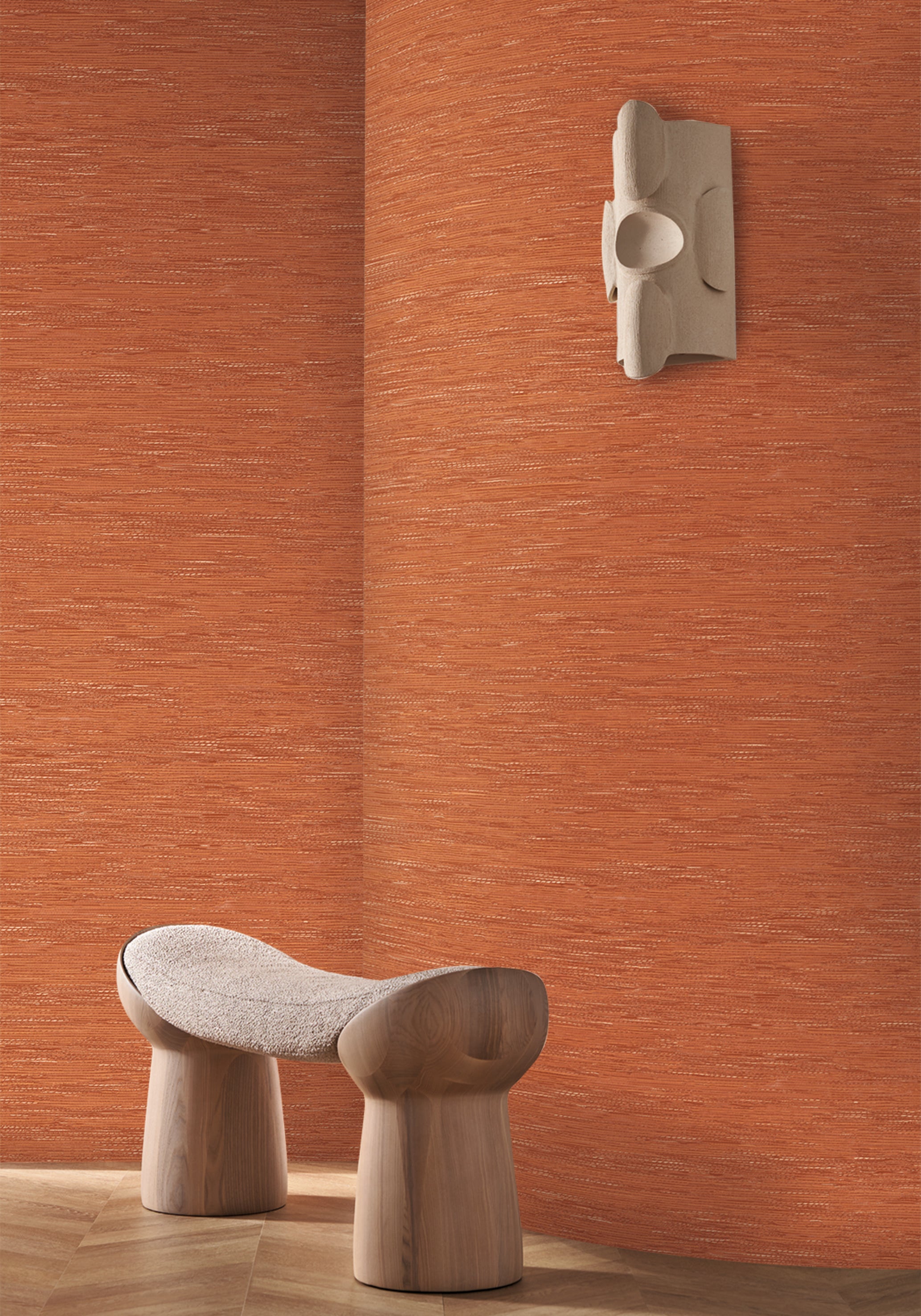 Jacquard Fabric Effect Wallpaper TATAMI - NUDE Almond Coral