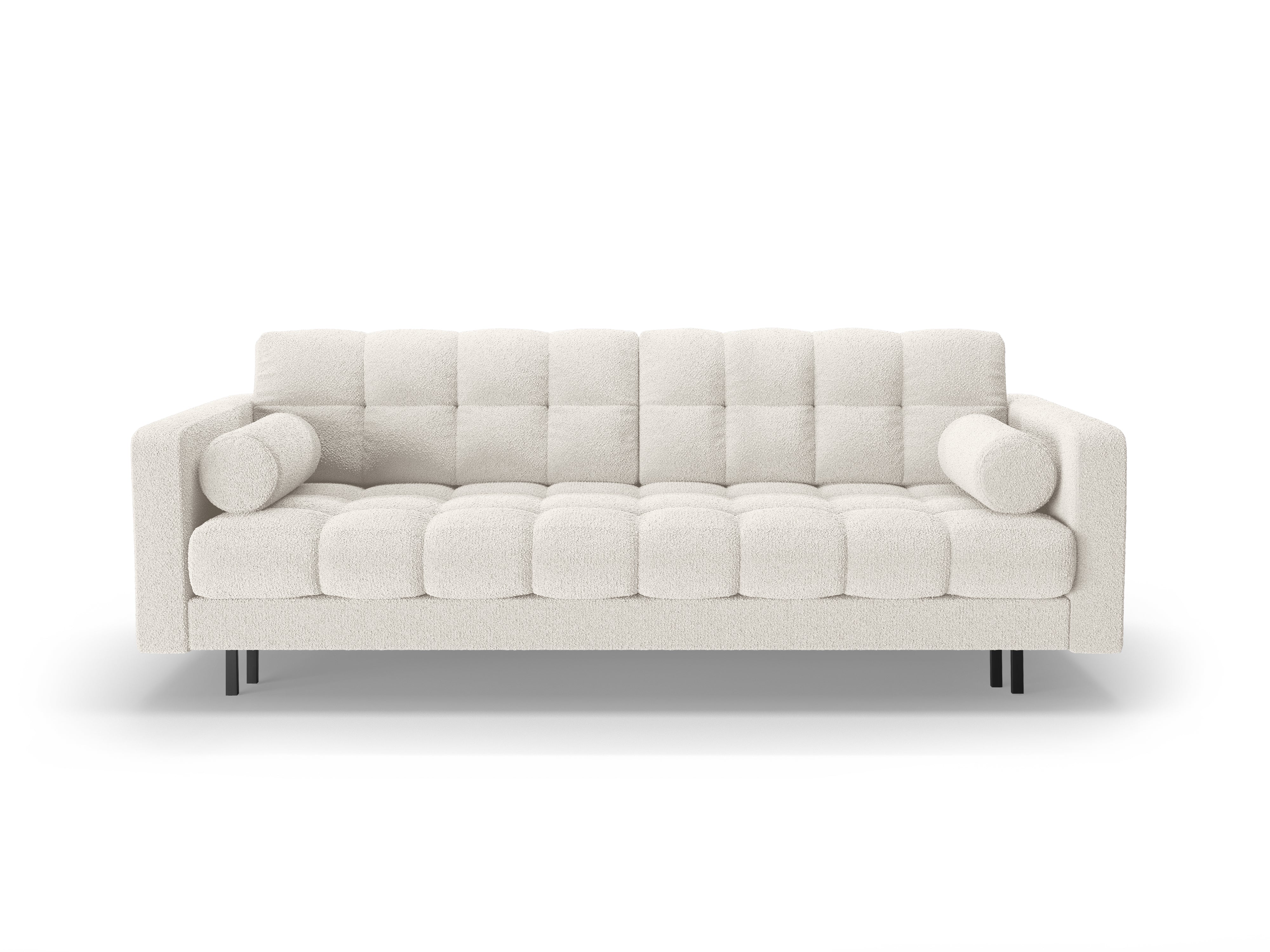 Sofa pre 3 osoby s funkciou spania BALI biela bouclé s čiernym podstavcom